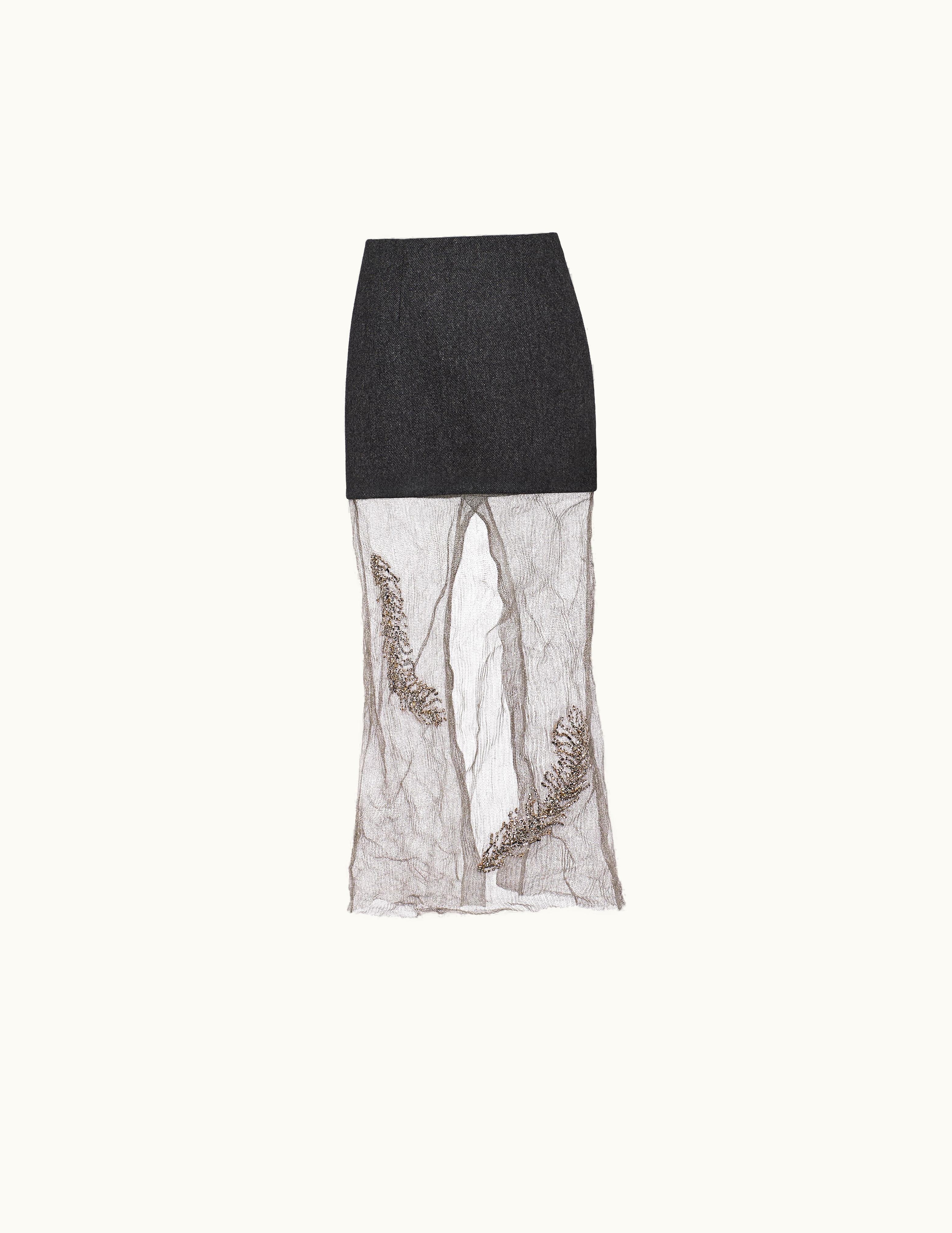 Prada Prada Embroidered Cloth And Mesh Midi-Skirt UZ0155508