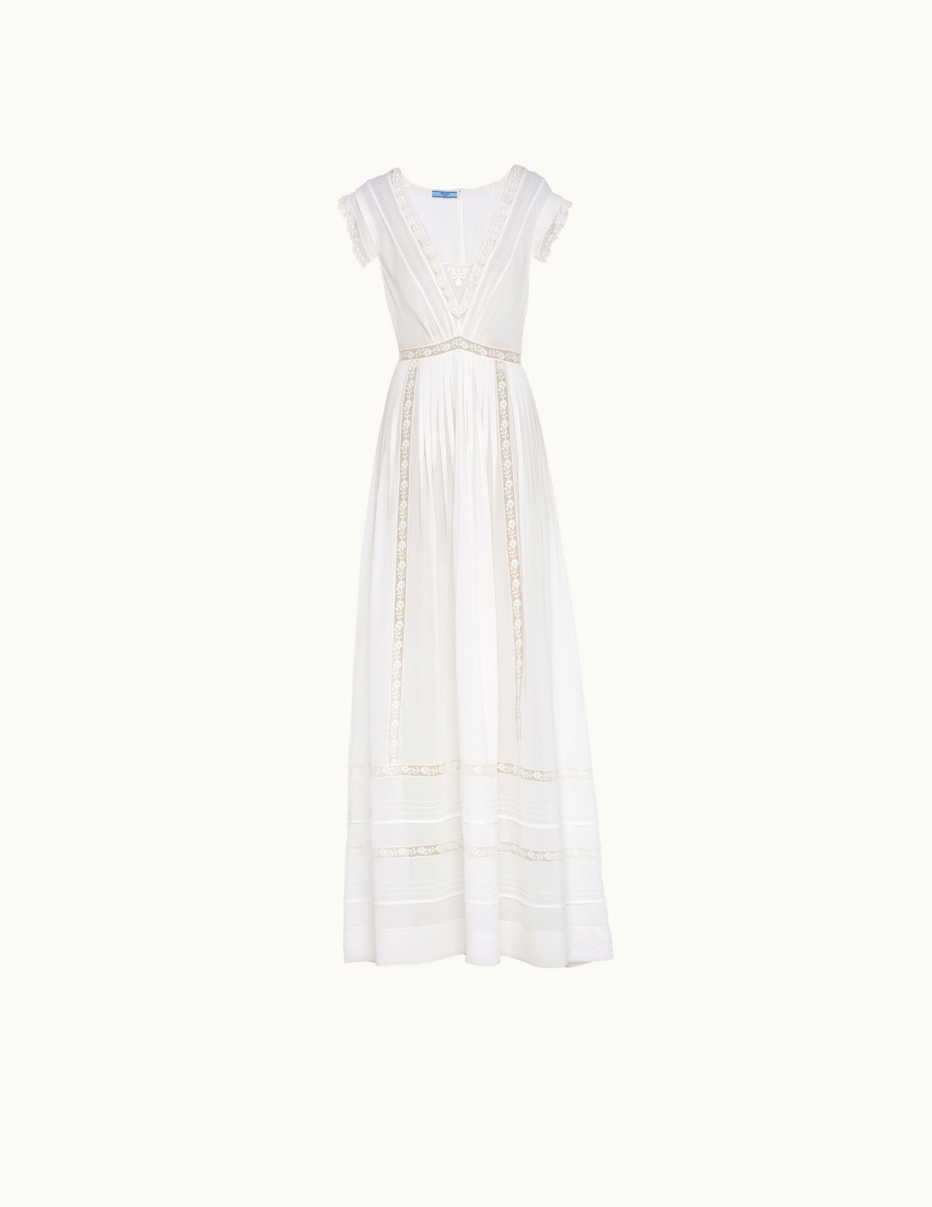 Prada Prada Long Georgette Dress With Intarsia