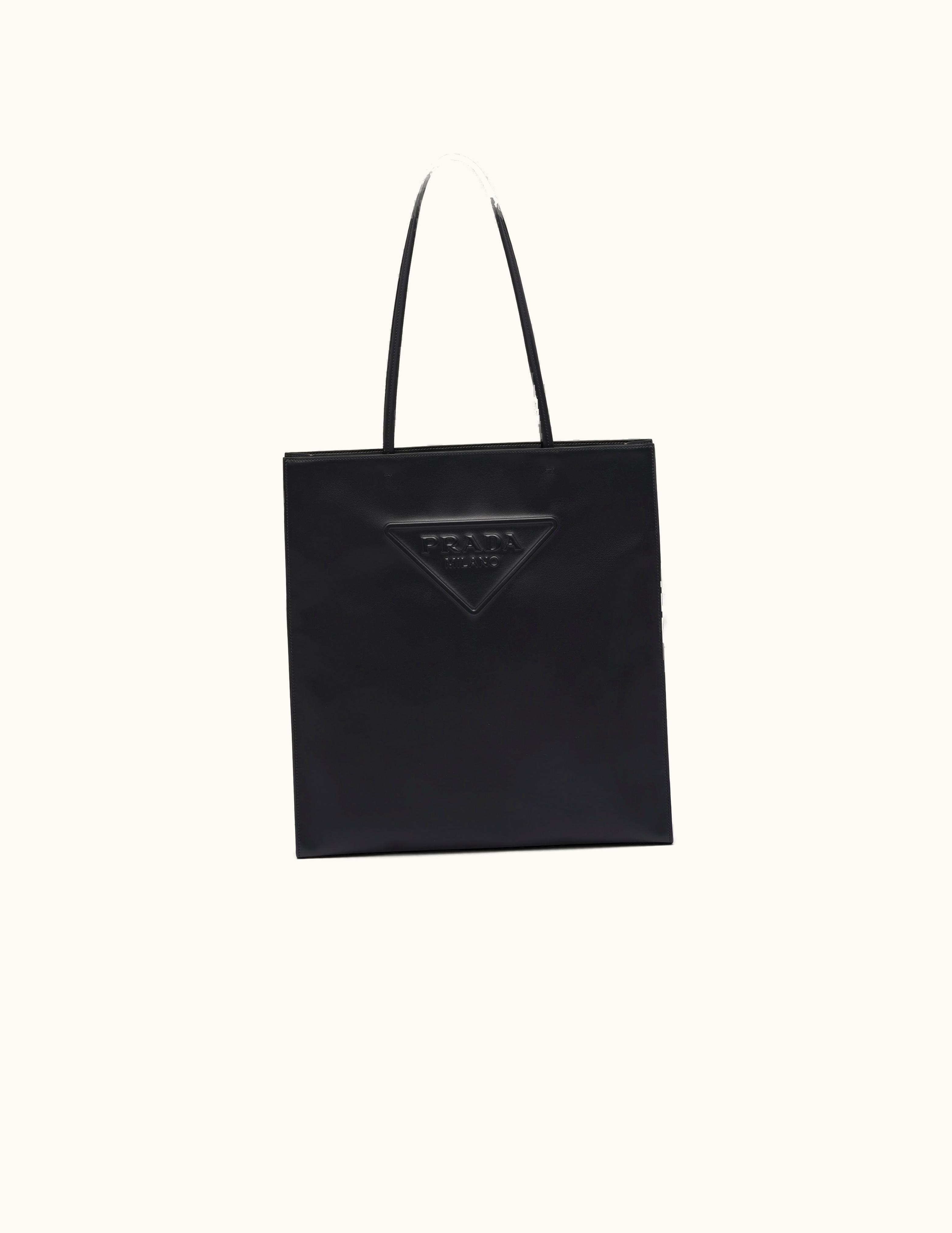 Prada Prada Triangle Embossed Leather Tote Bag Black