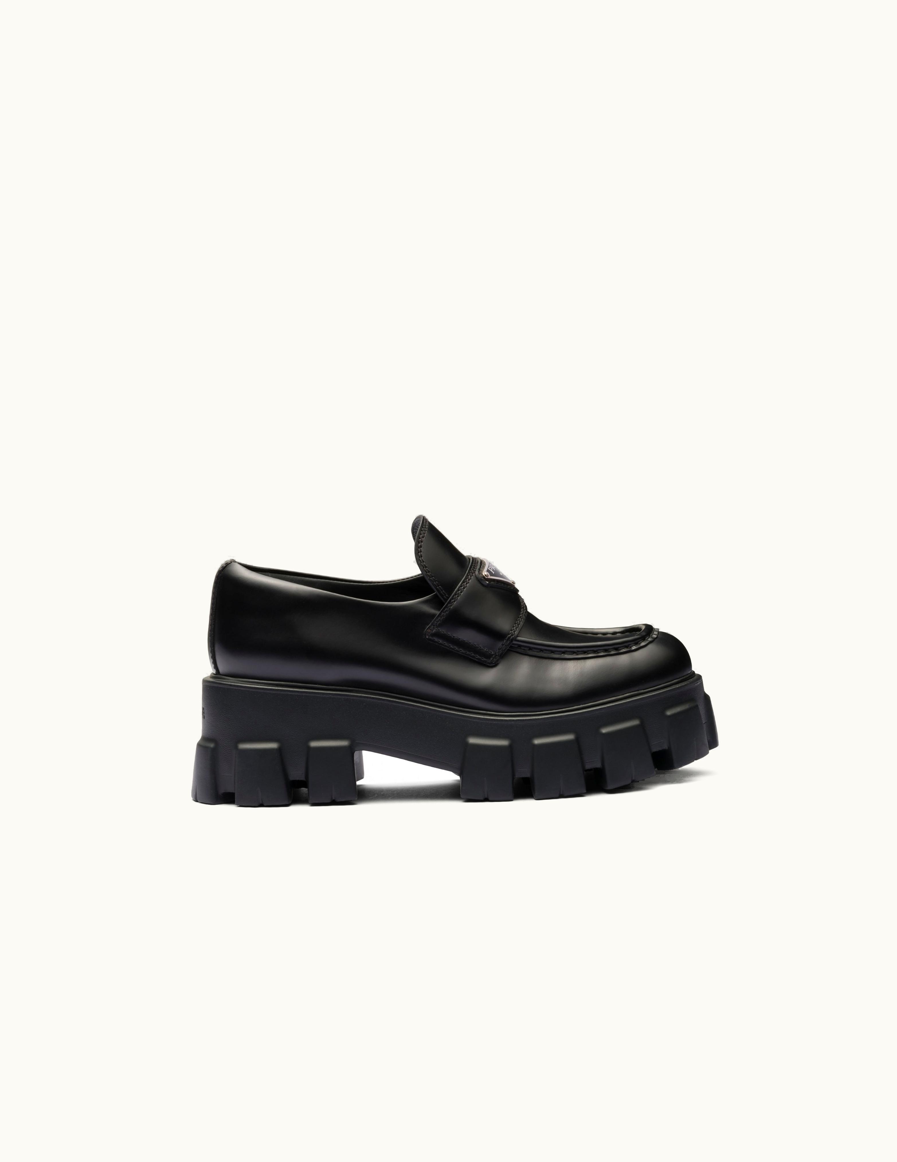 Prada Prada Brushed Leather Monolith Loafers