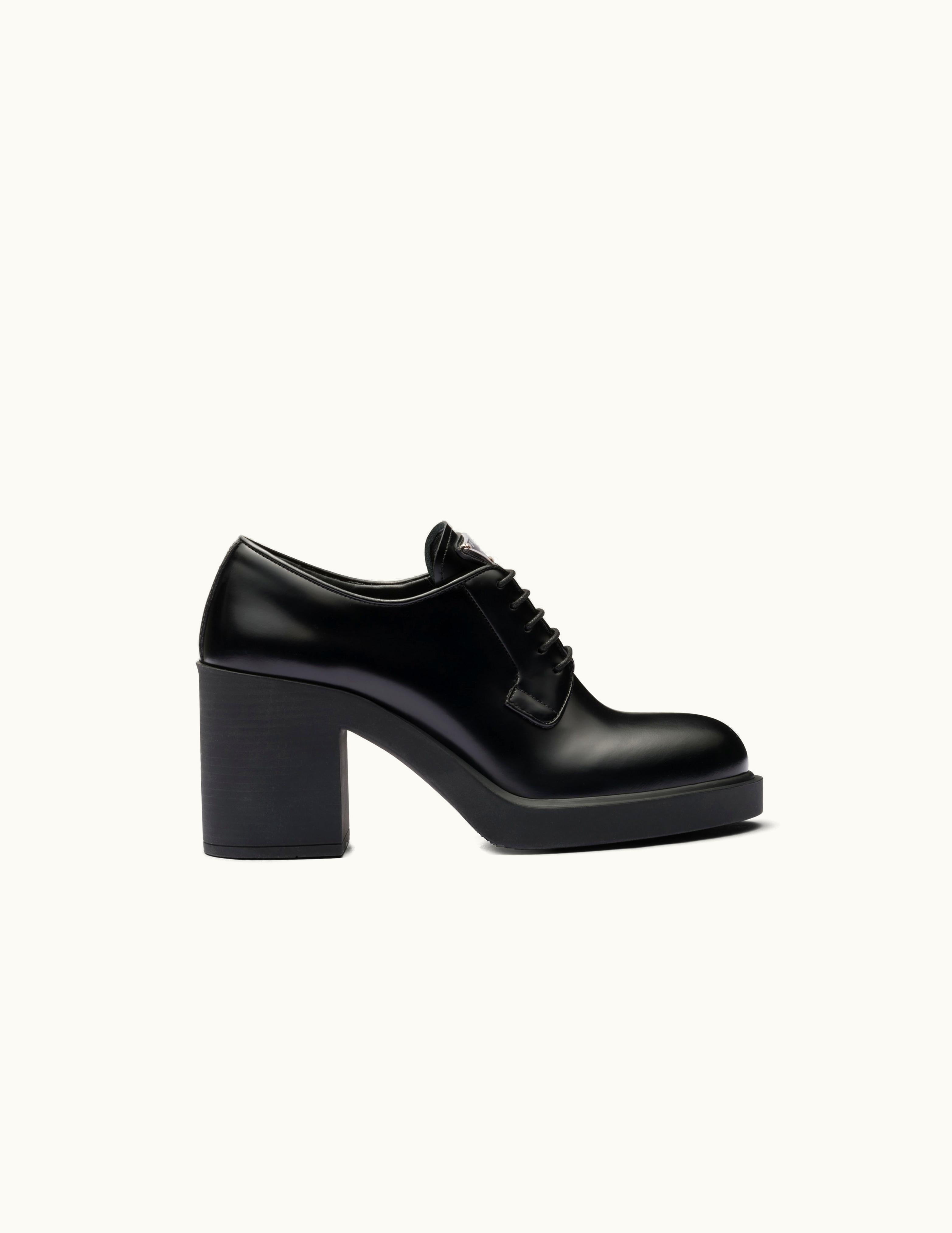 Prada Prada Heeled Brushed Leather Lace-Ups