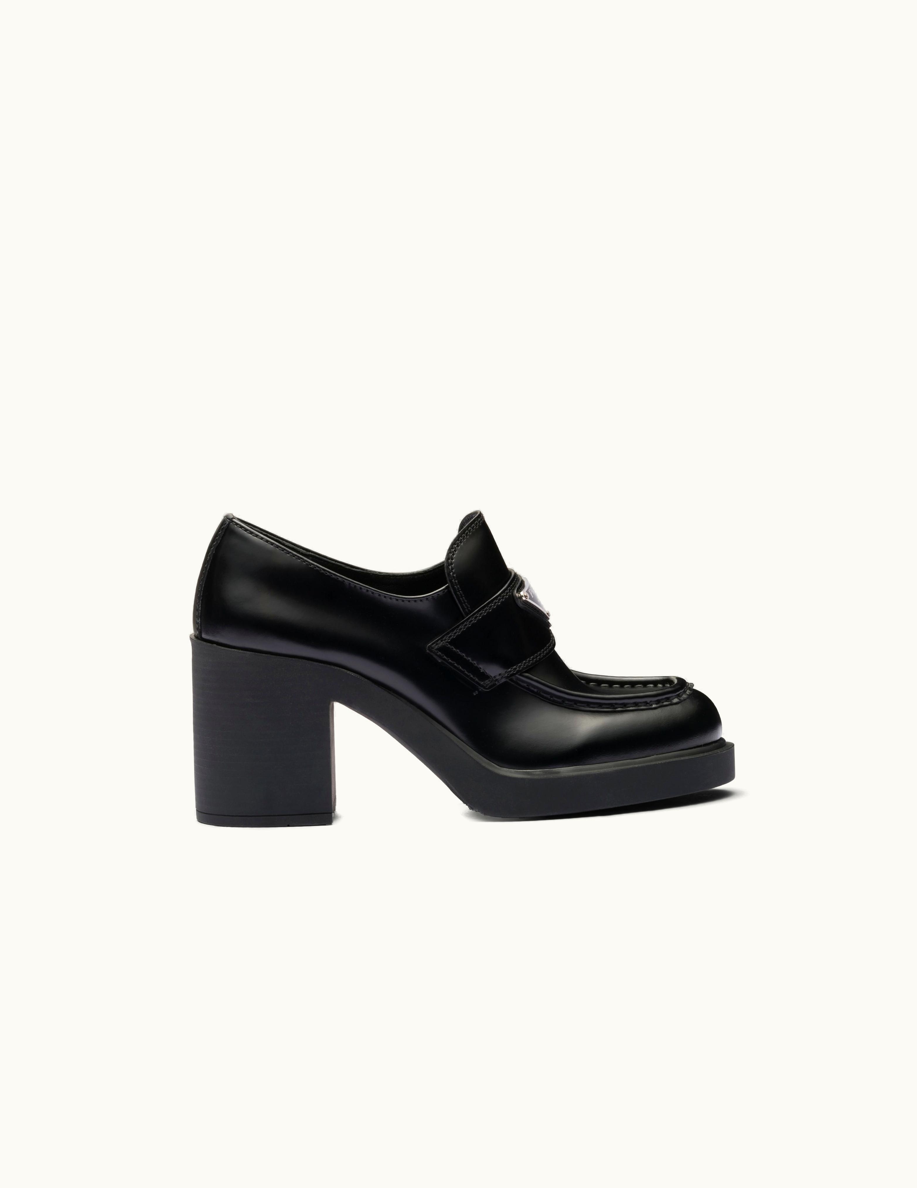 Prada Prada Chocolate High-Heeled Brushed Leather Loafers