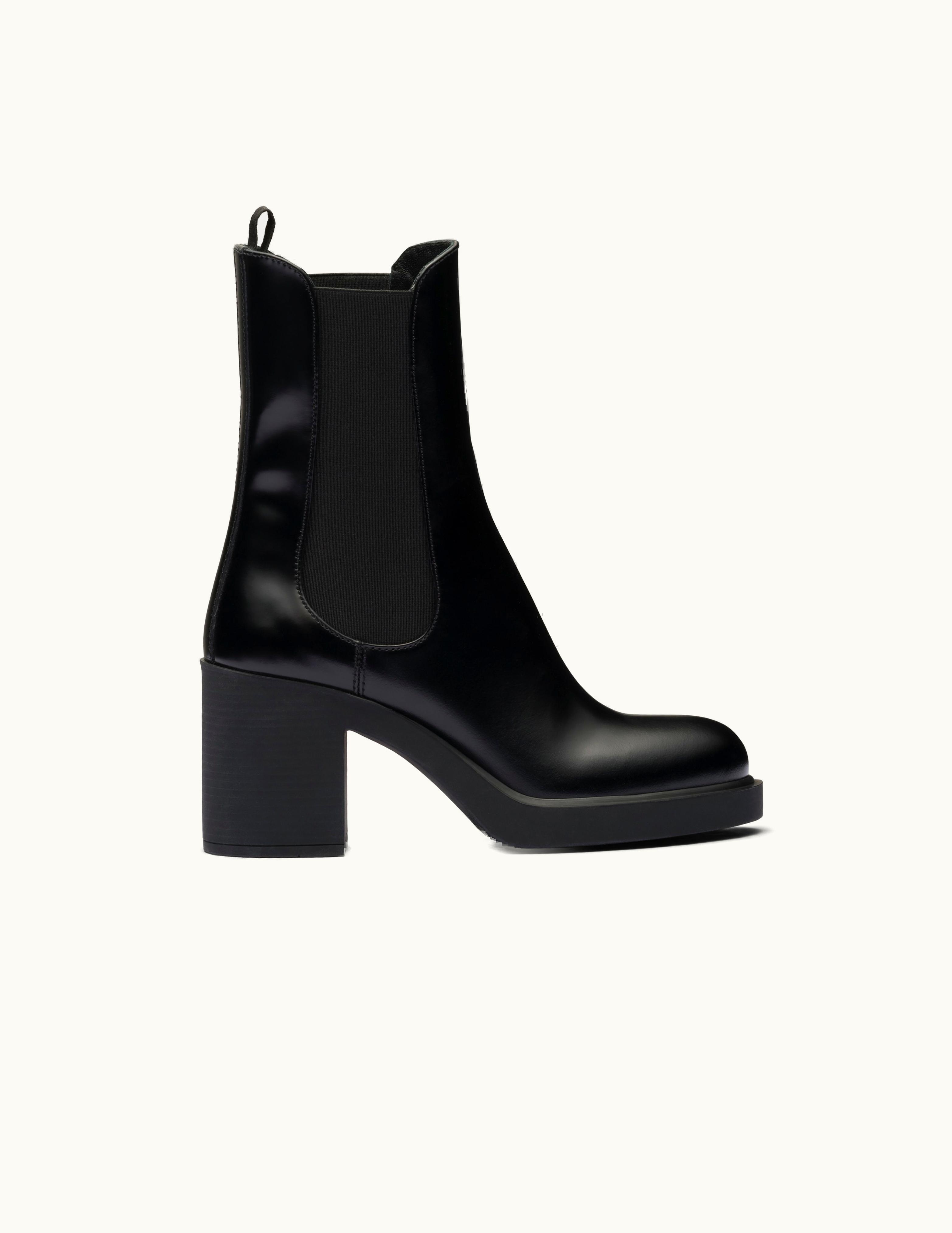 Prada Prada Heeled Brushed Leather Booties