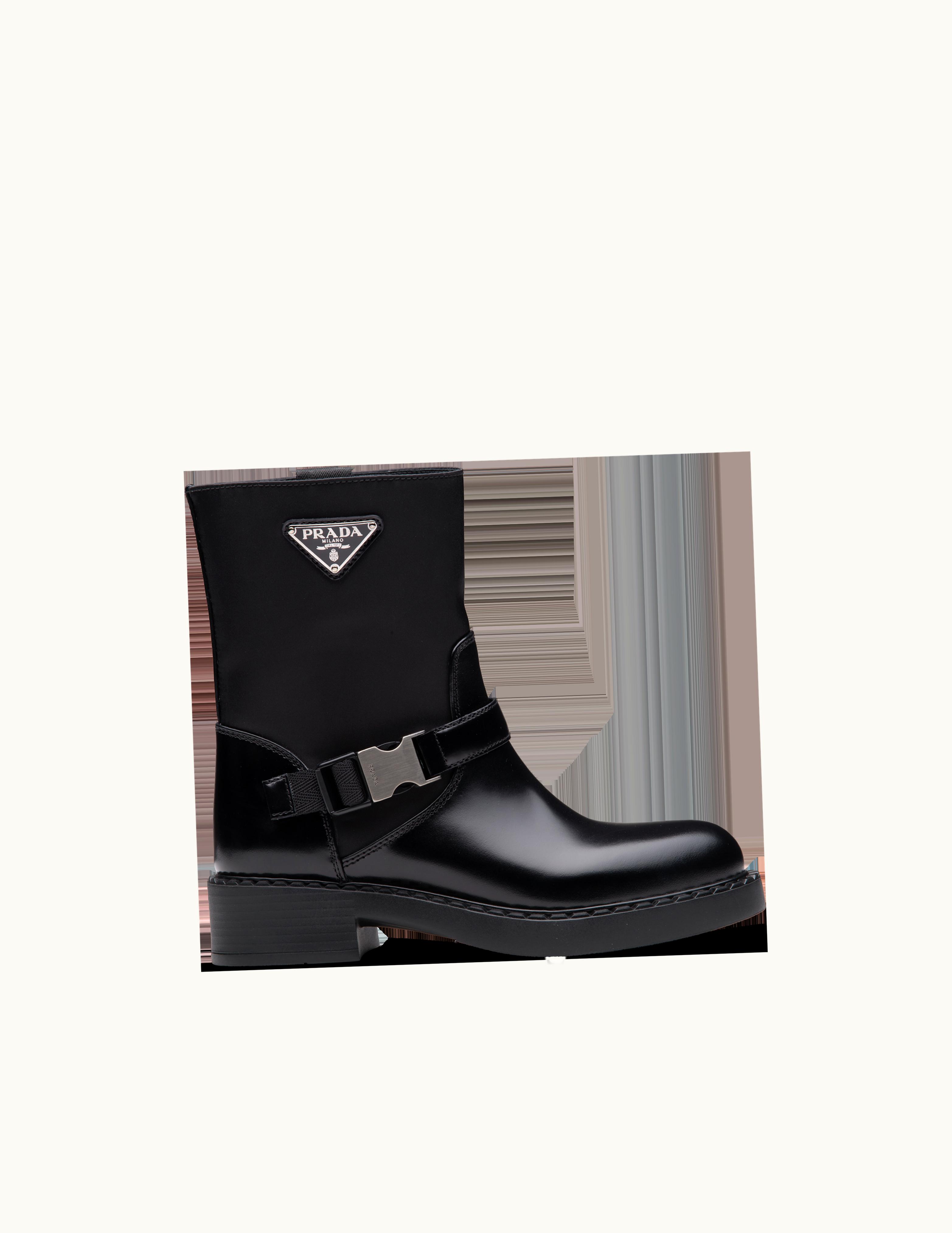 Prada Prada Brushed Leather And Re-Nylon Booties