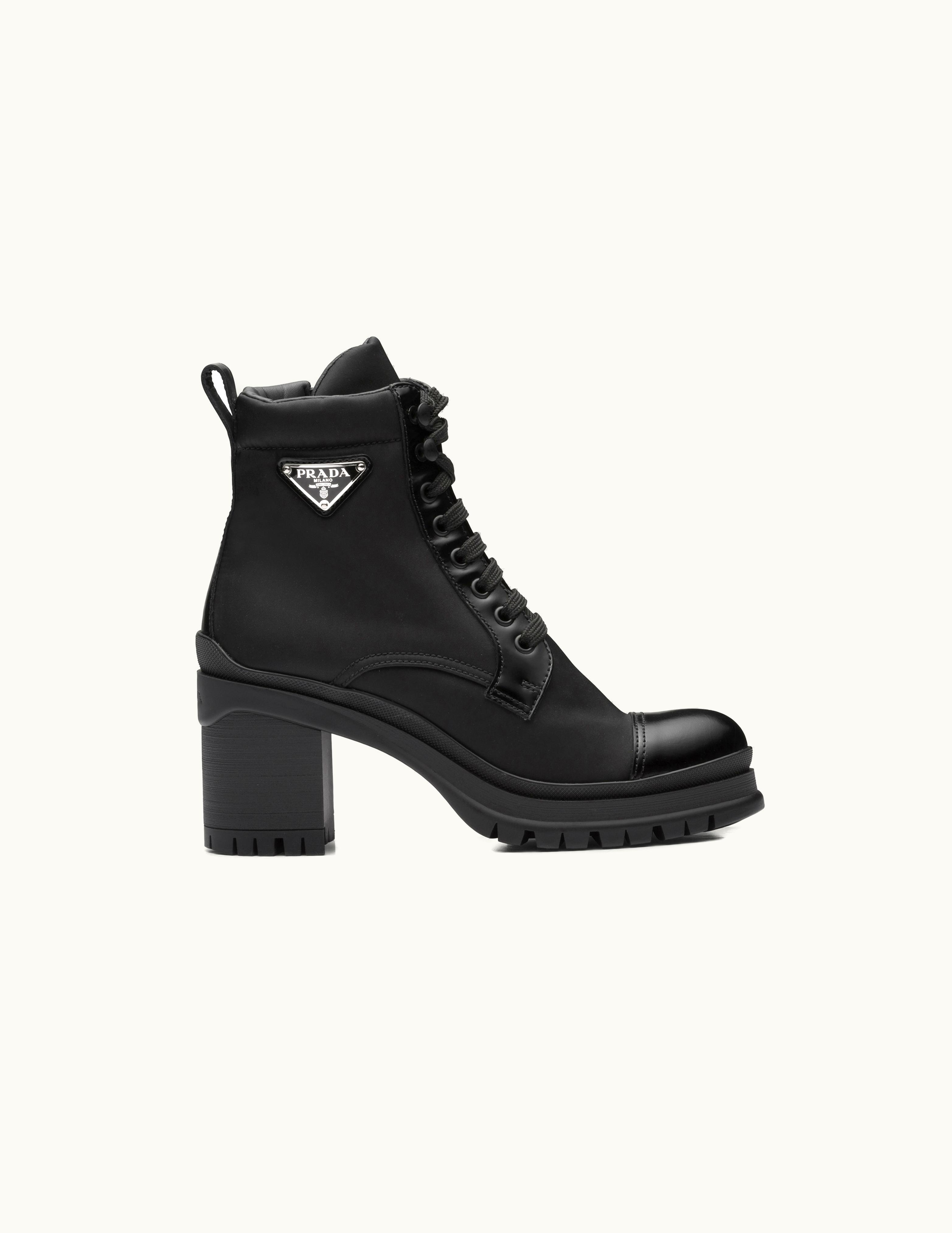 Prada Prada Brushed Leather And Nylon Laced Booties