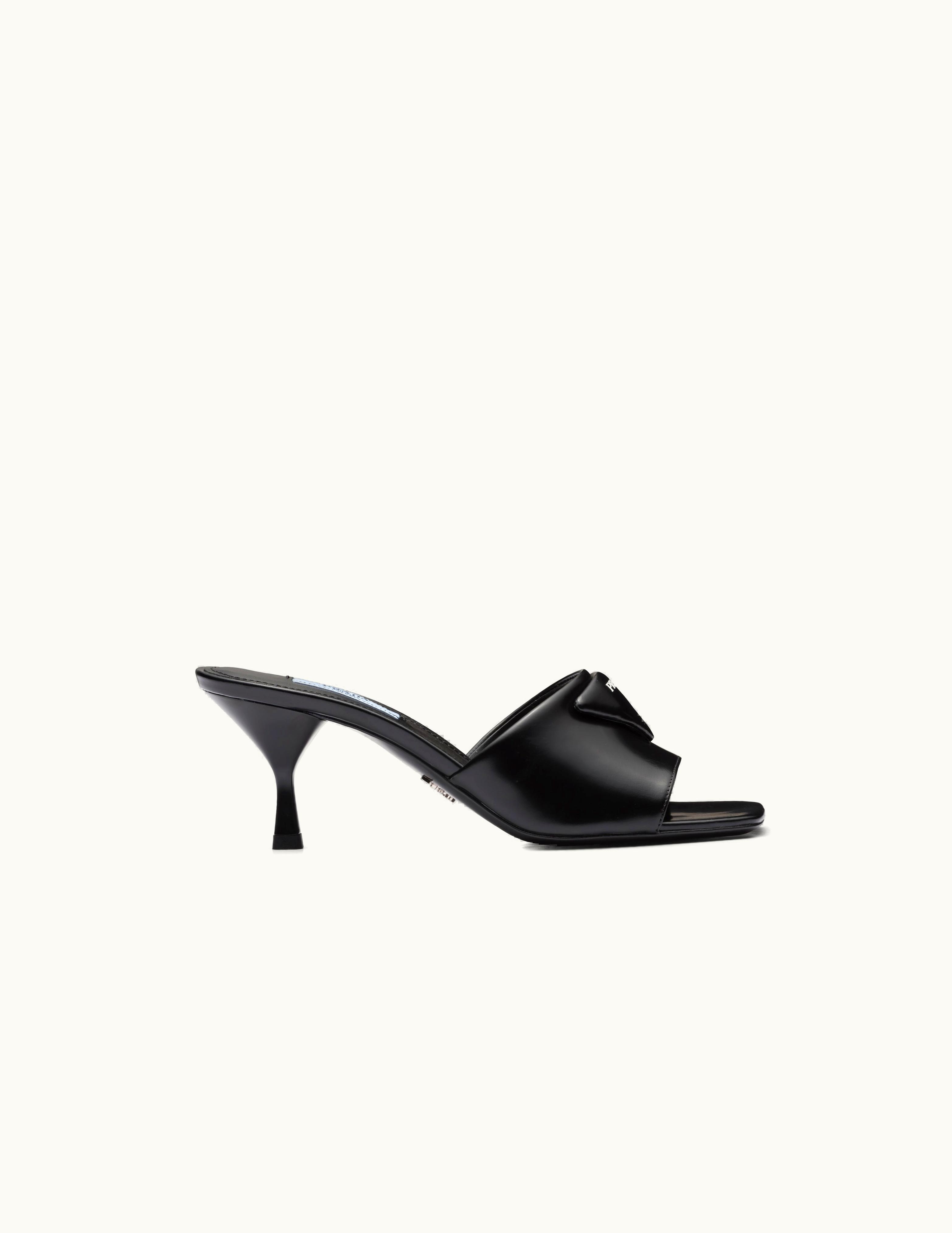 Prada Prada Brushed Leather Heeled Slides UZ0156031