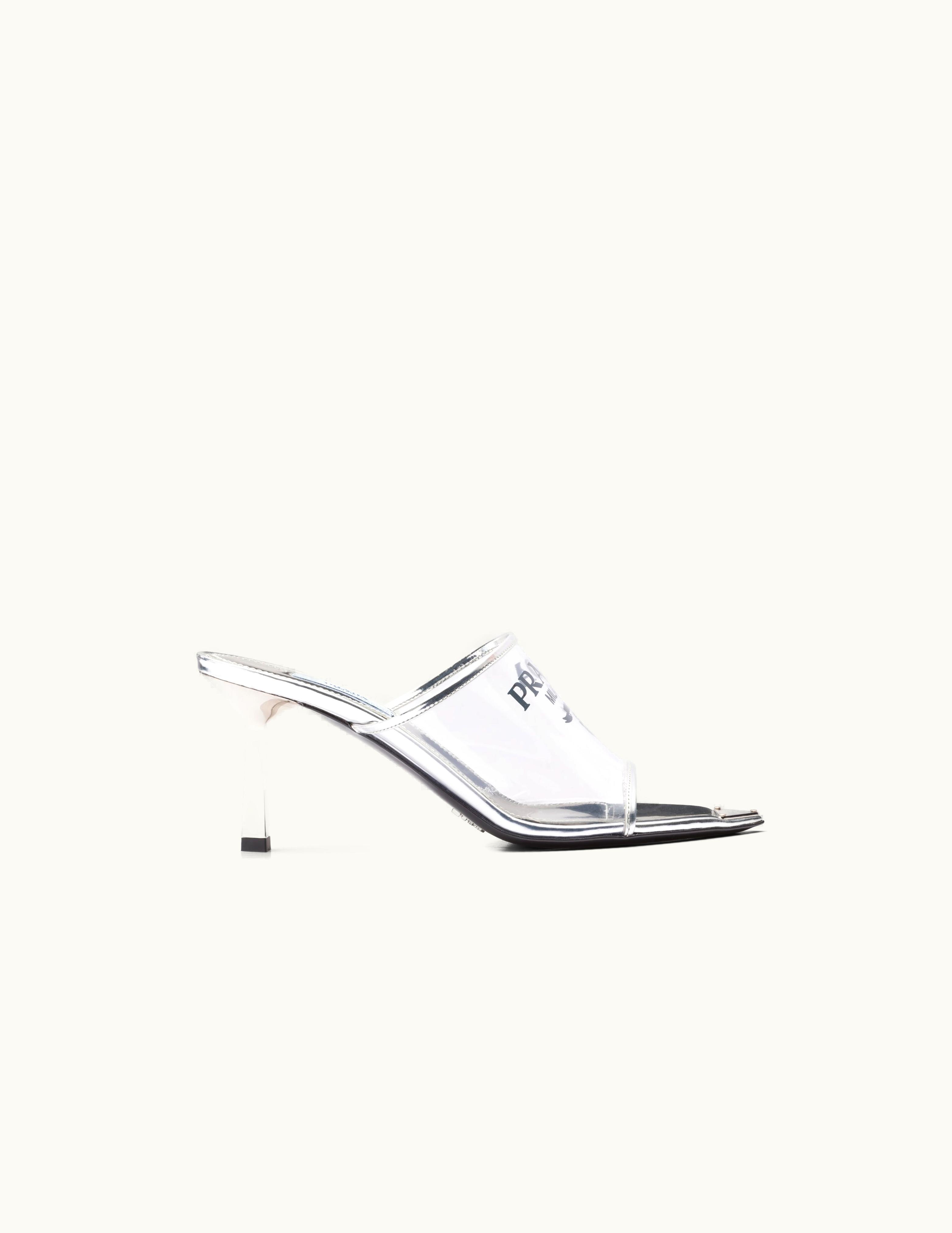Prada Prada Logo-Print Plexiglas High-Heel Slides