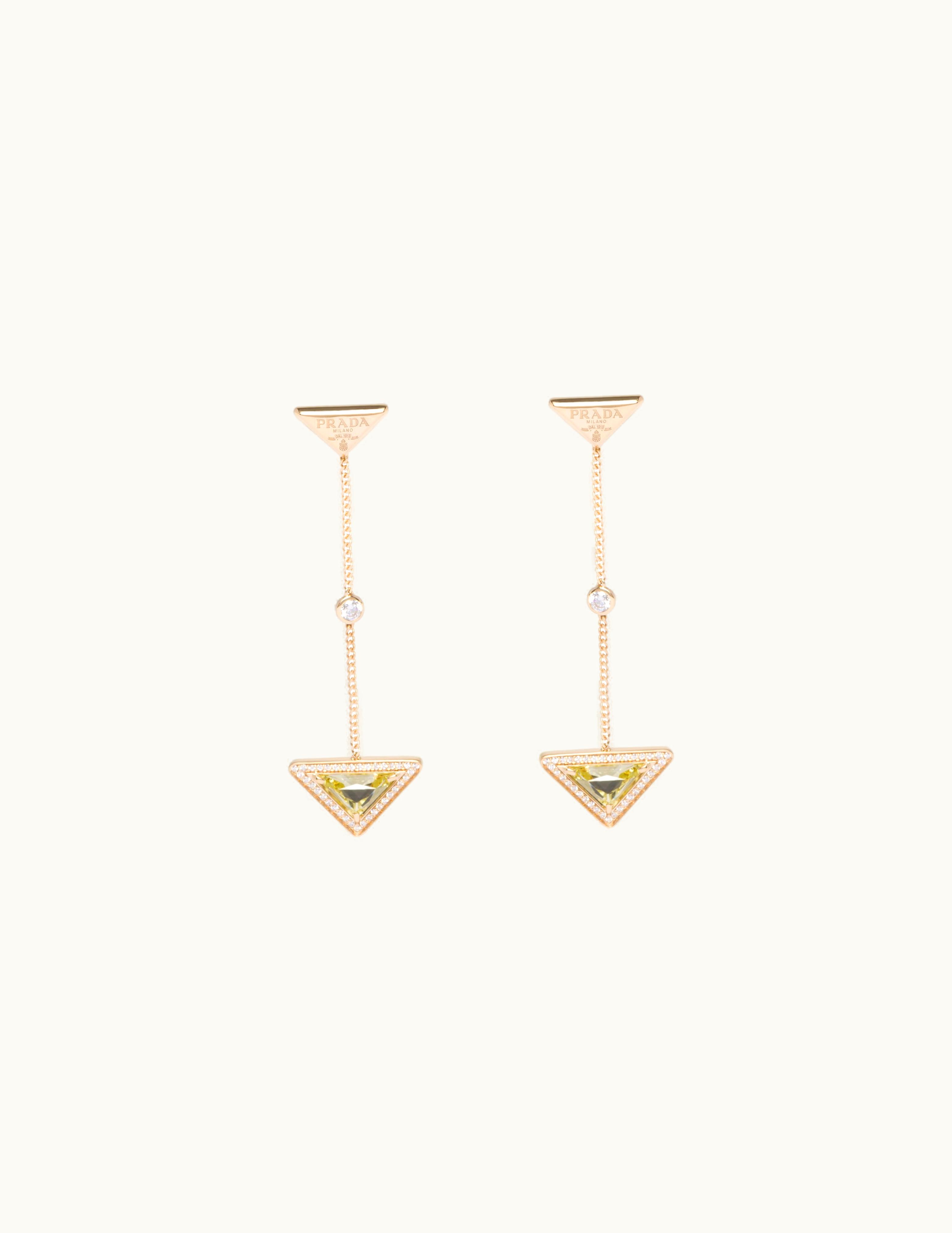 Prada Prada Eternal Gold Drop Earrings In Yellow Gold With Diamonds And Green Quartz