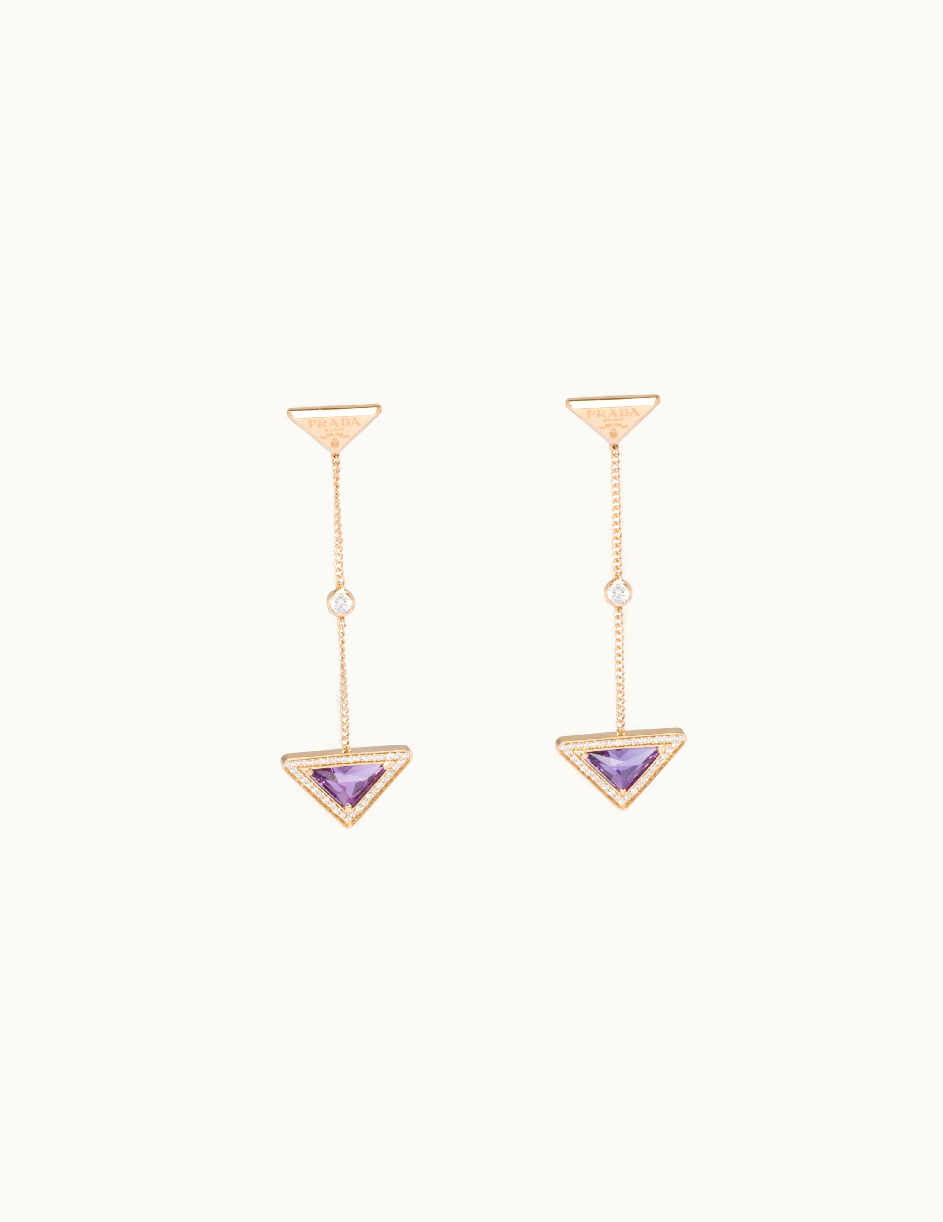 Prada Prada Eternal Gold Drop Earrings In Yellow Gold With Diamonds And Amethyst