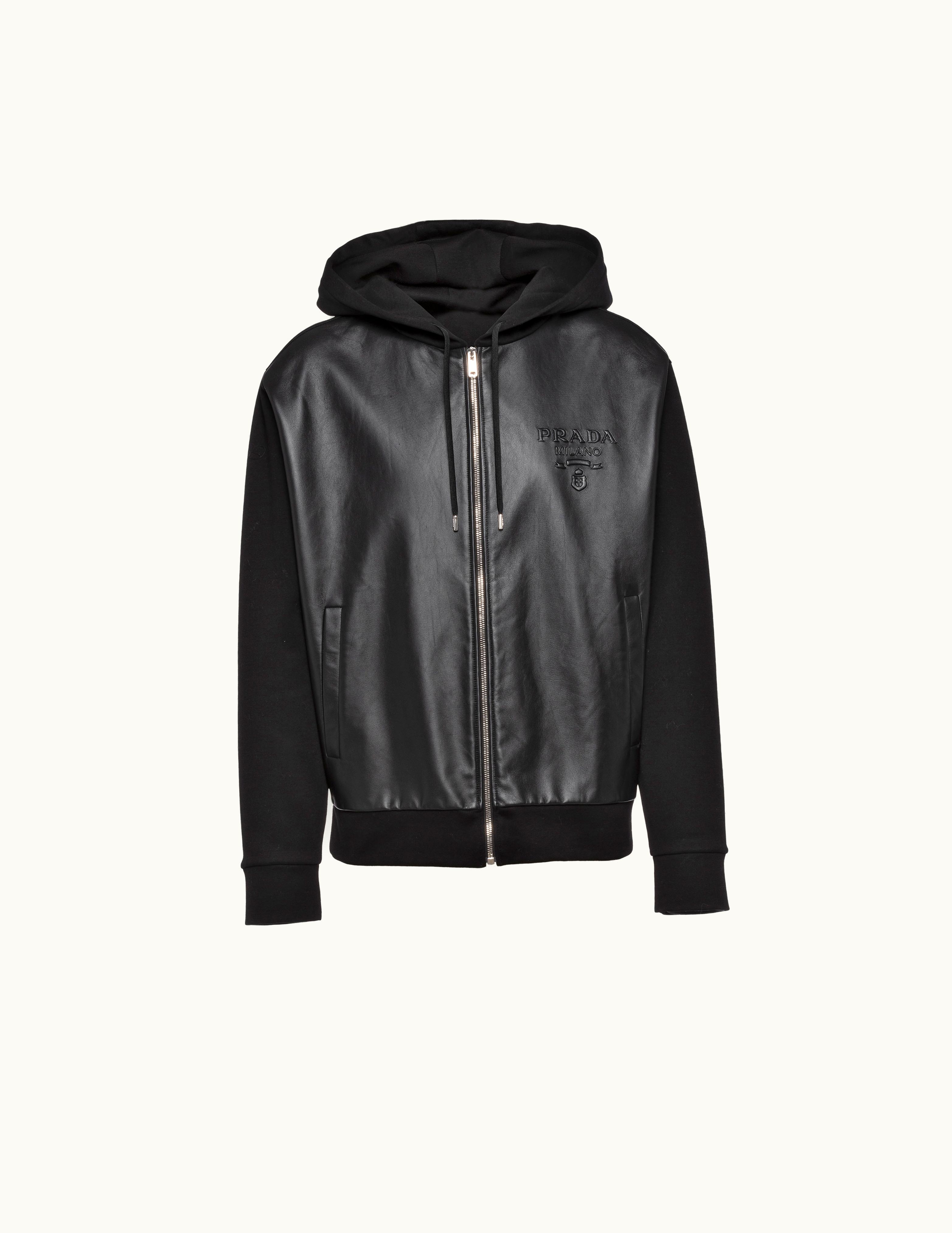 Prada Prada Technical Fleece And Leather Hoodie Jacket