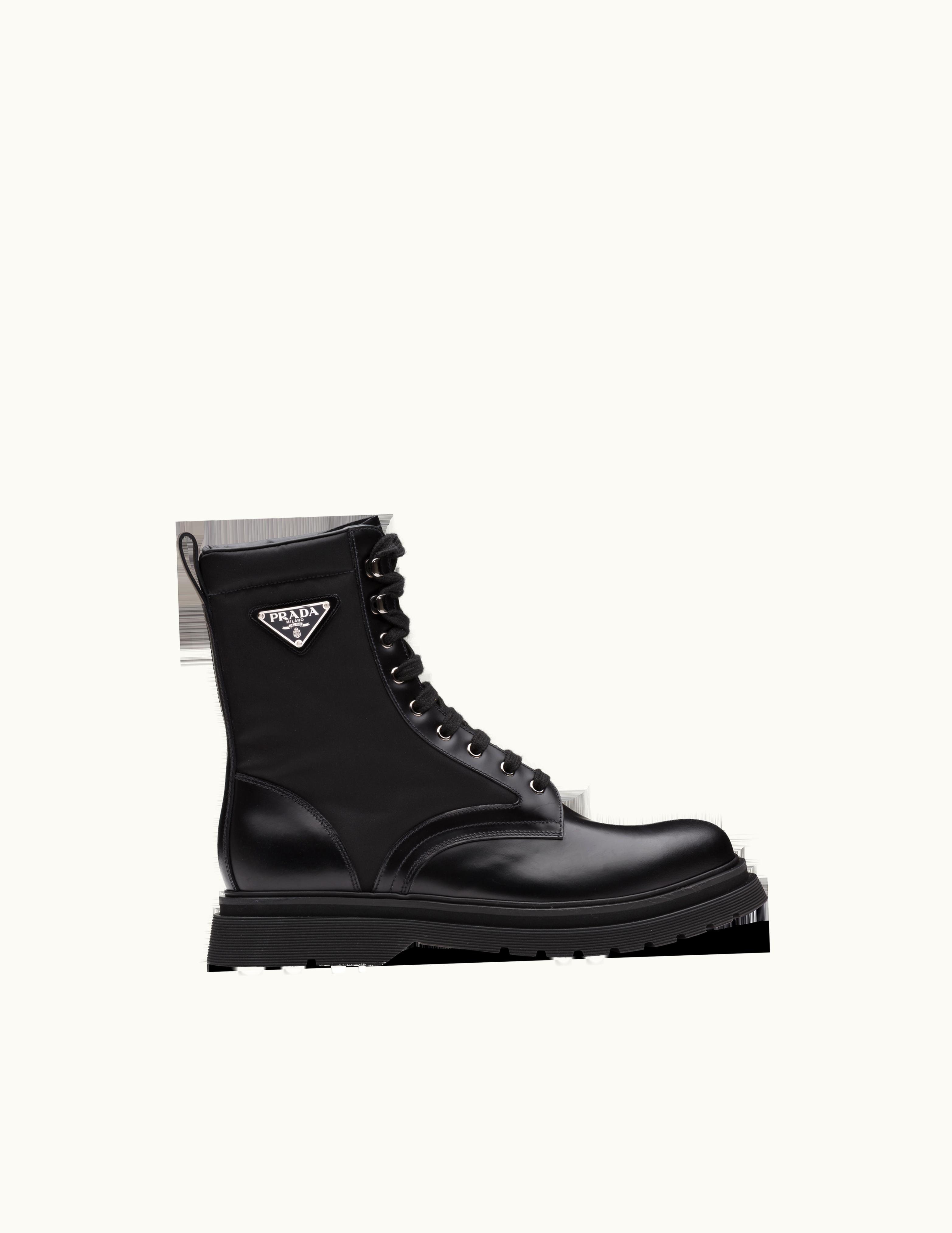 Prada Prada Brushed Rois Leather And Nylon Booties