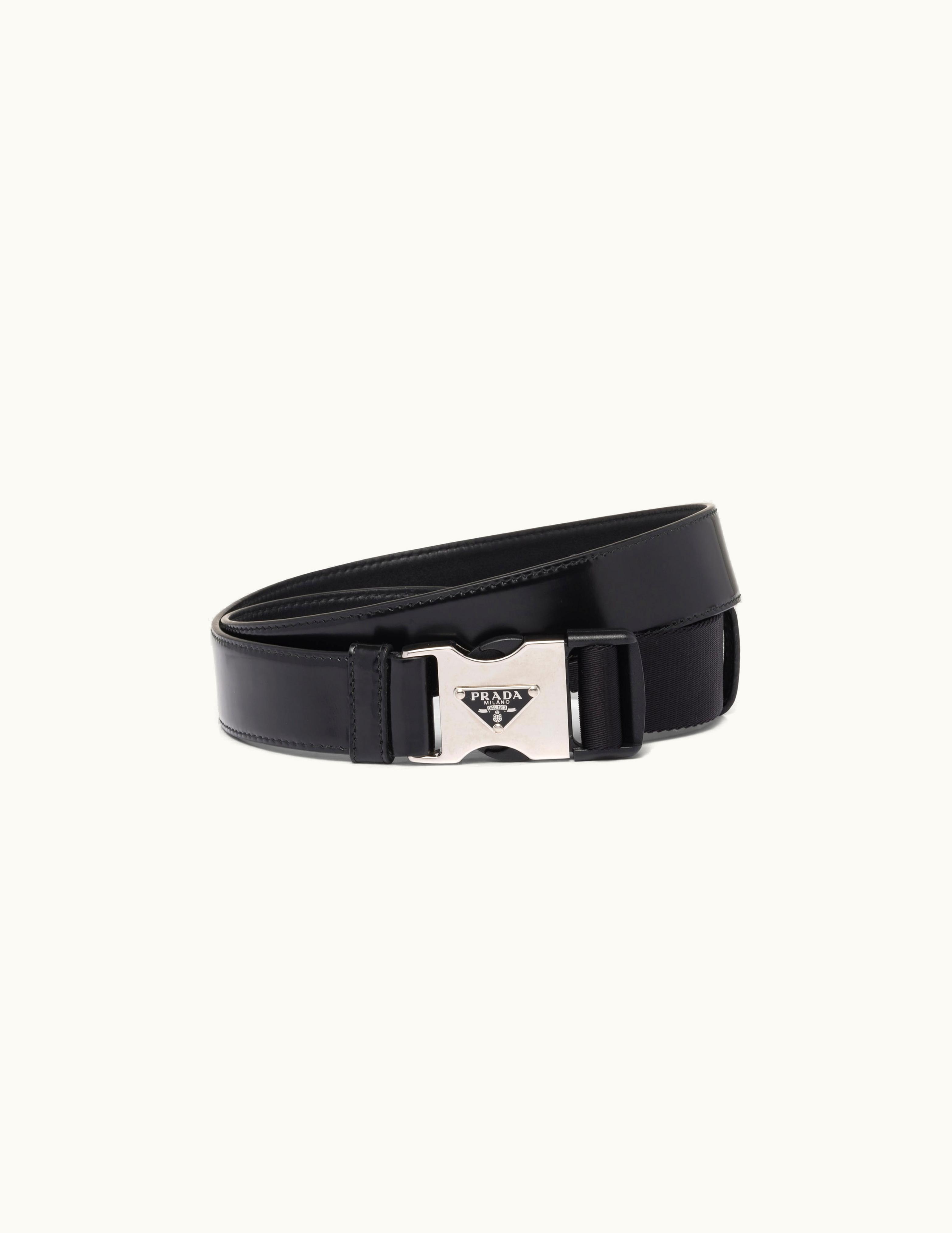 Prada Prada Brushed Leather And Woven Tape Belt