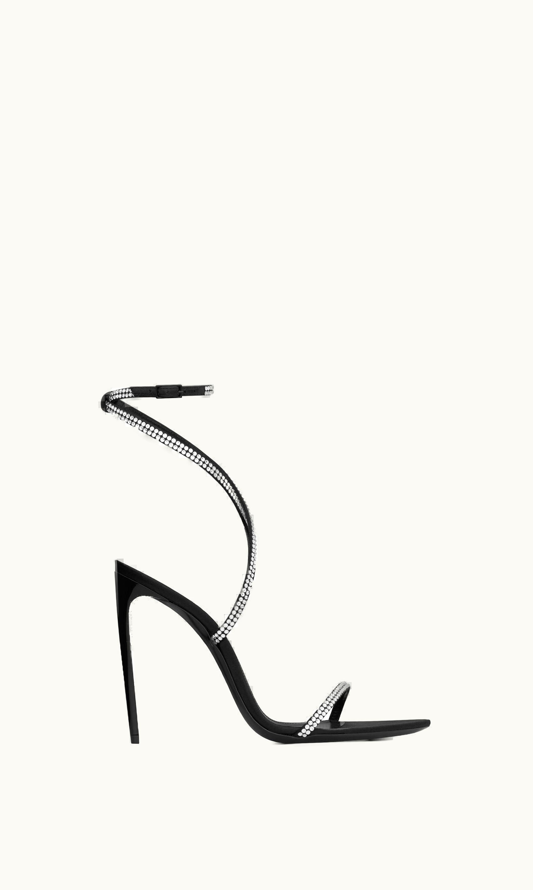 Saint Laurent Georgia Sandals In Crepe Satin With Rhinestones UZ0157336