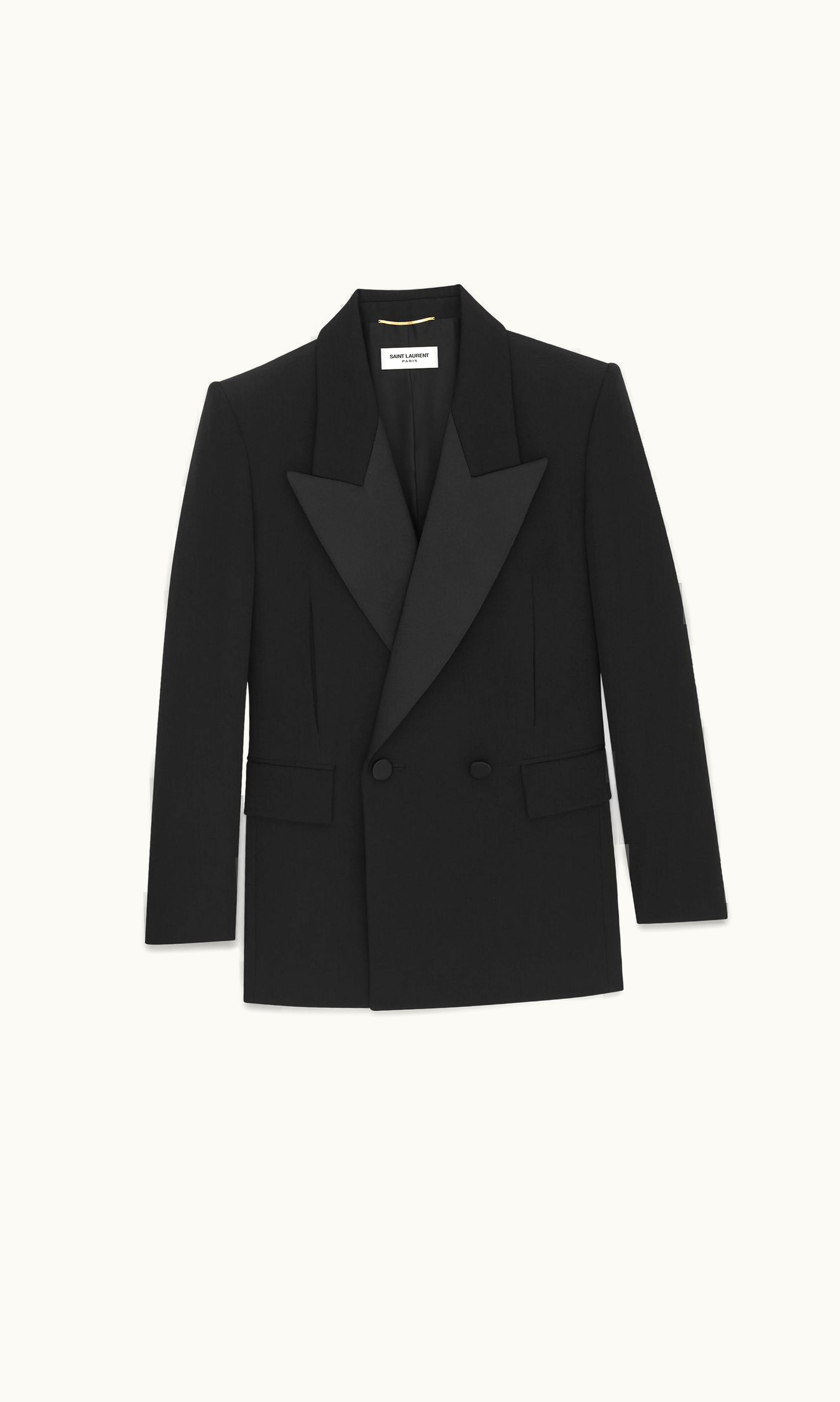 Saint Laurent Double-Breasted Tuxedo Jacket In Grain De Poudre UZ0157337