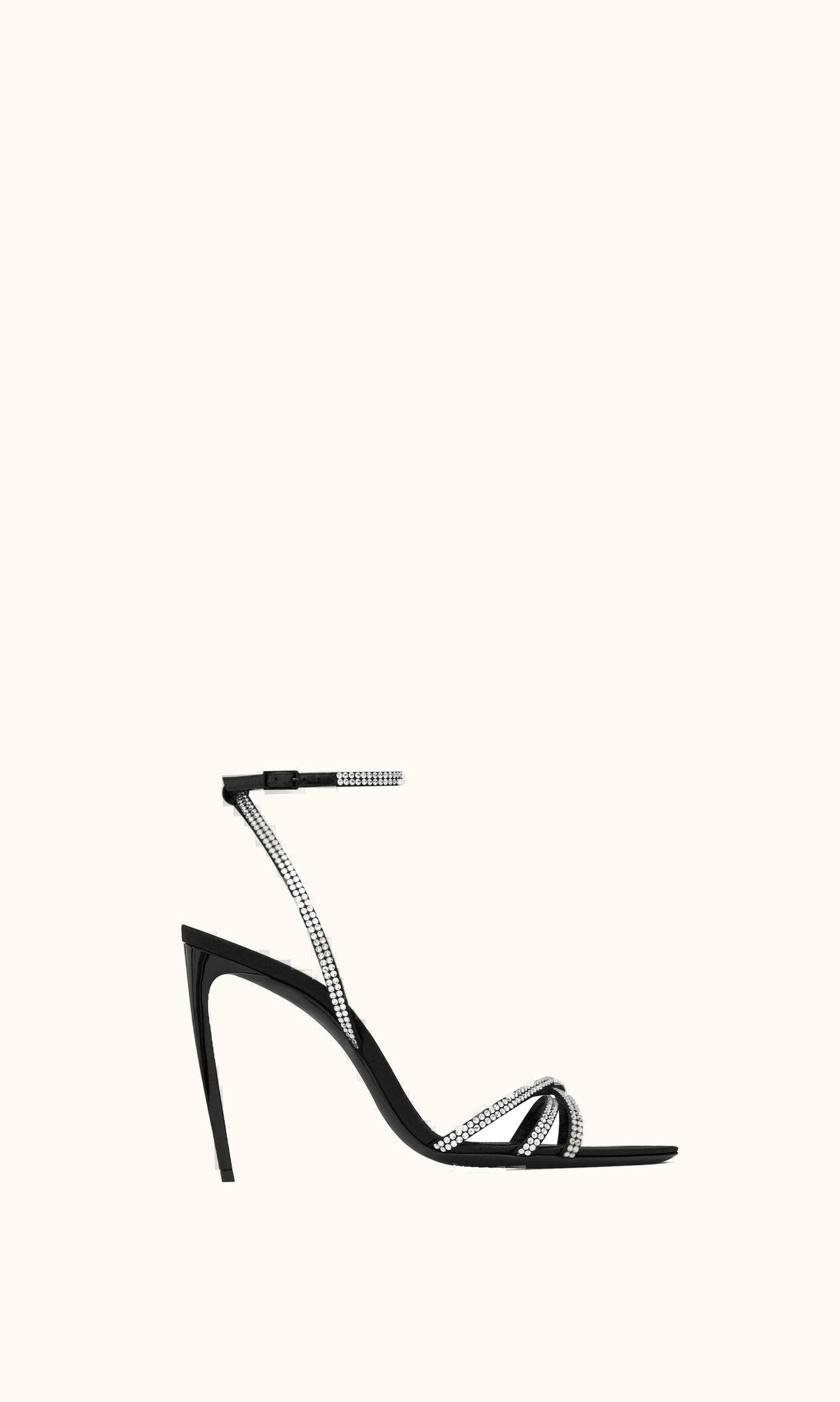 Saint Laurent Ava Sandals In Crepe Satin With Rhinestones UZ0157360