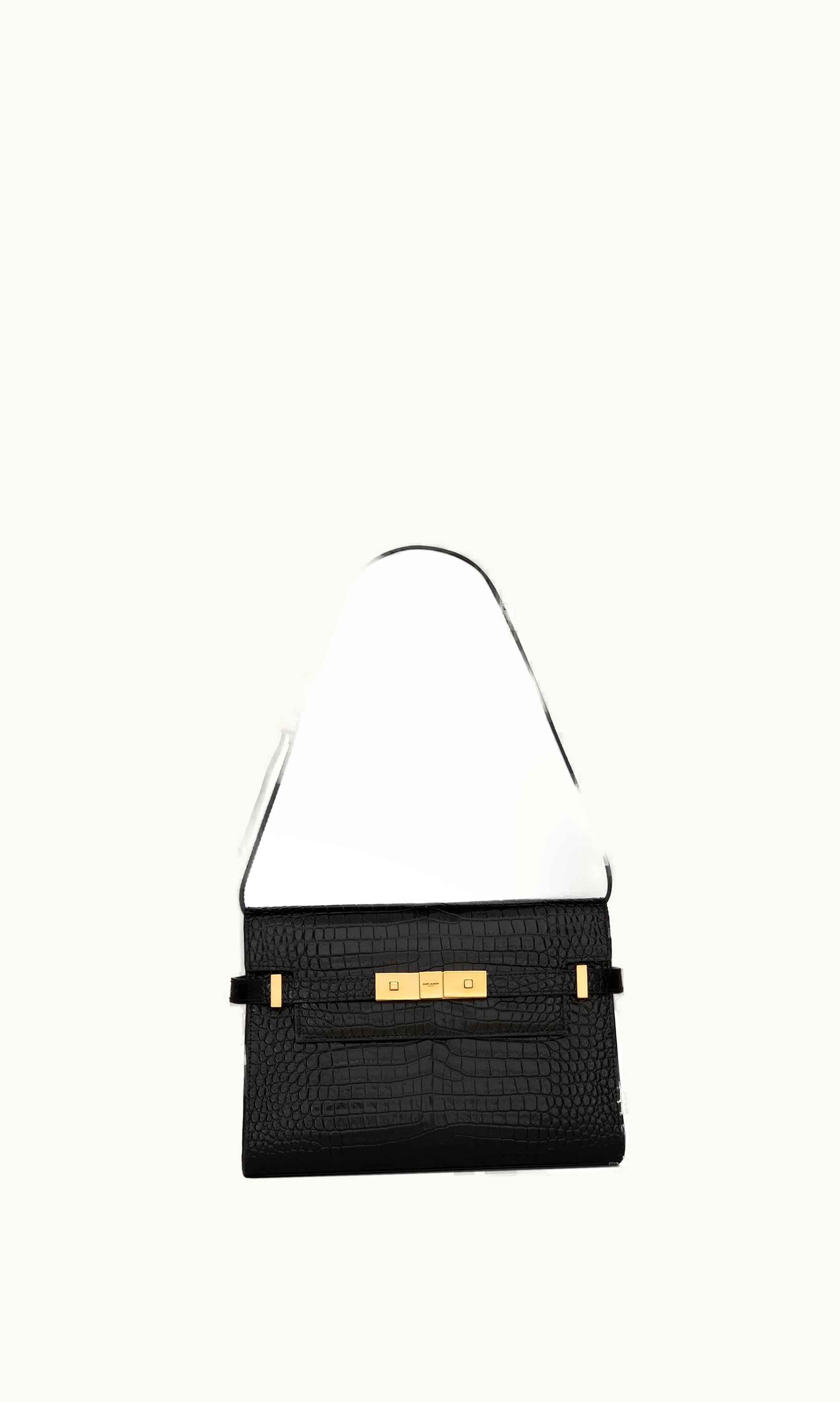 Saint Laurent Manhattan Small Shoulder Bag In Shiny Crocodile-Embossed Leather