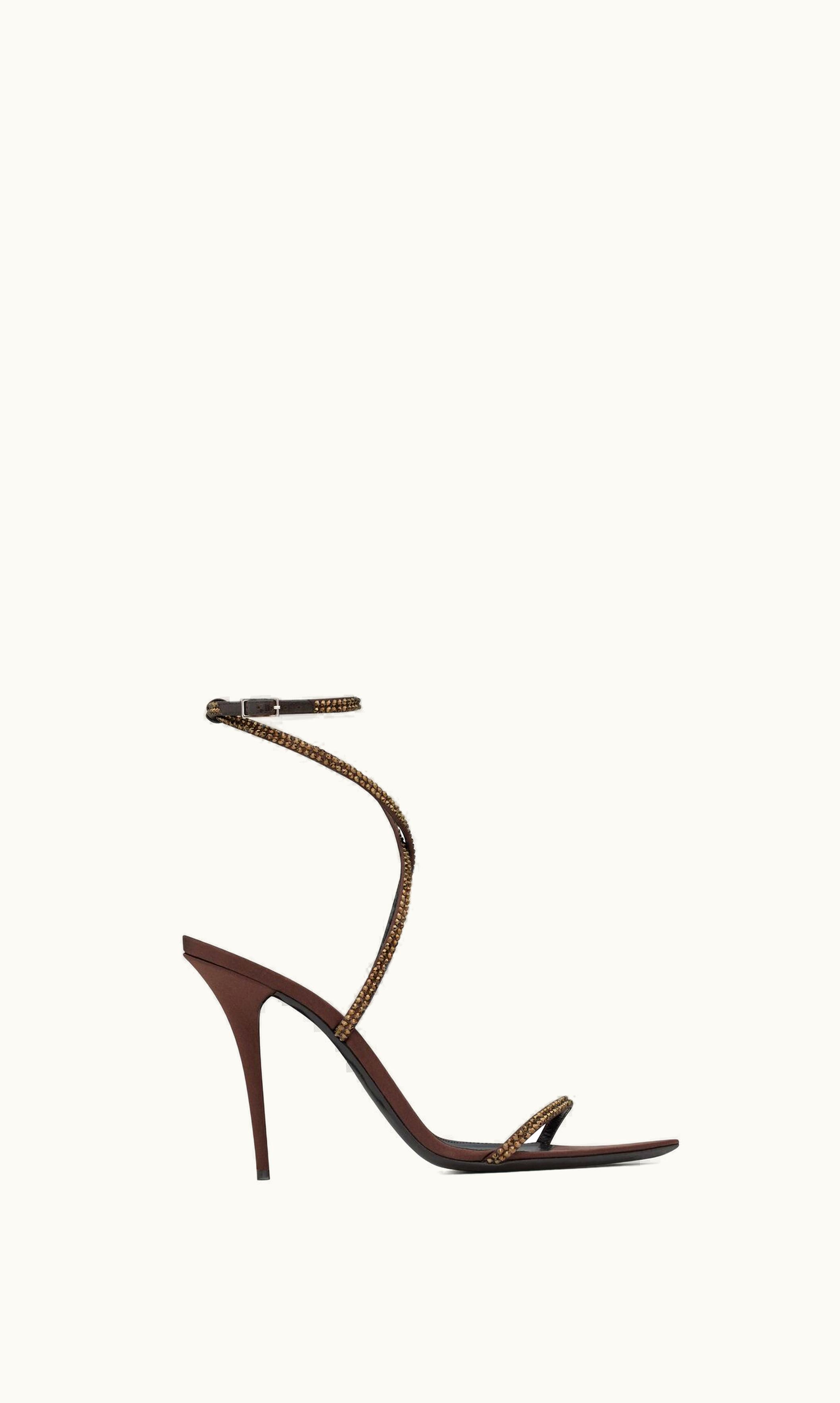 Saint Laurent Ava Sandals In Crepe Satin With Rhinestones UZ0157368