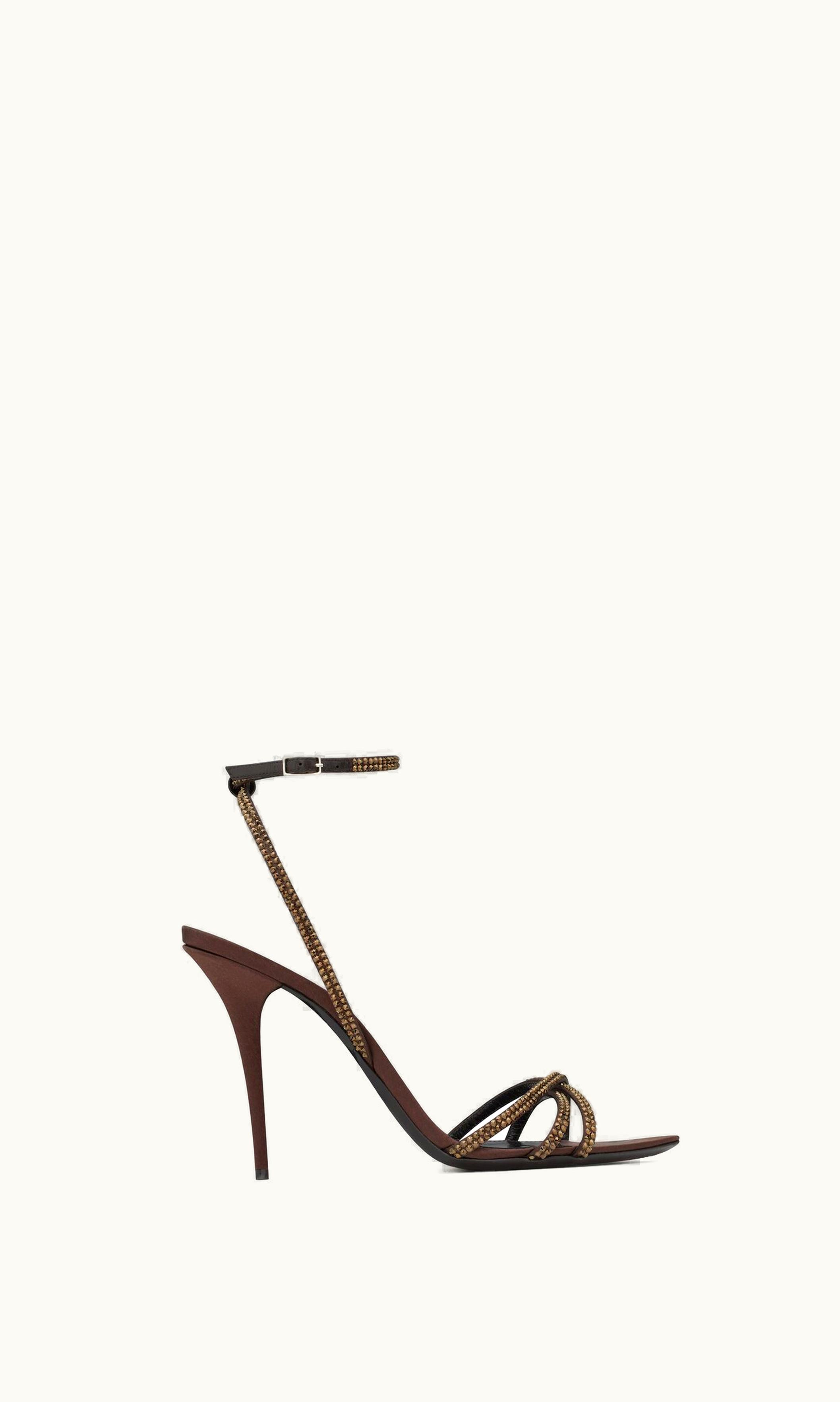 Saint Laurent Ava Sandals In Crepe Satin With Rhinestones UZ0157377
