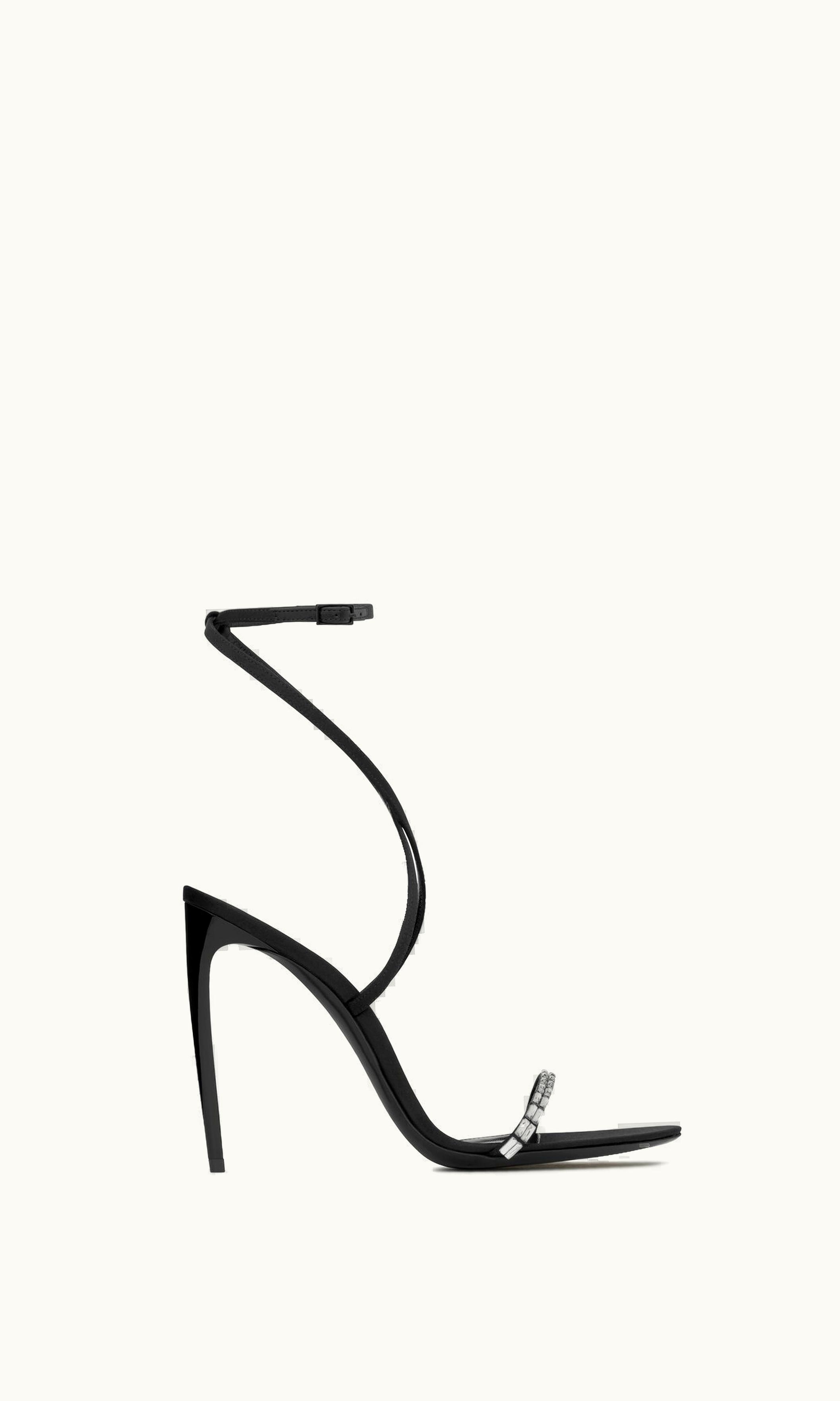 Saint Laurent Gloria Sandals In Crepe Satin With Rhinestones UZ0157398