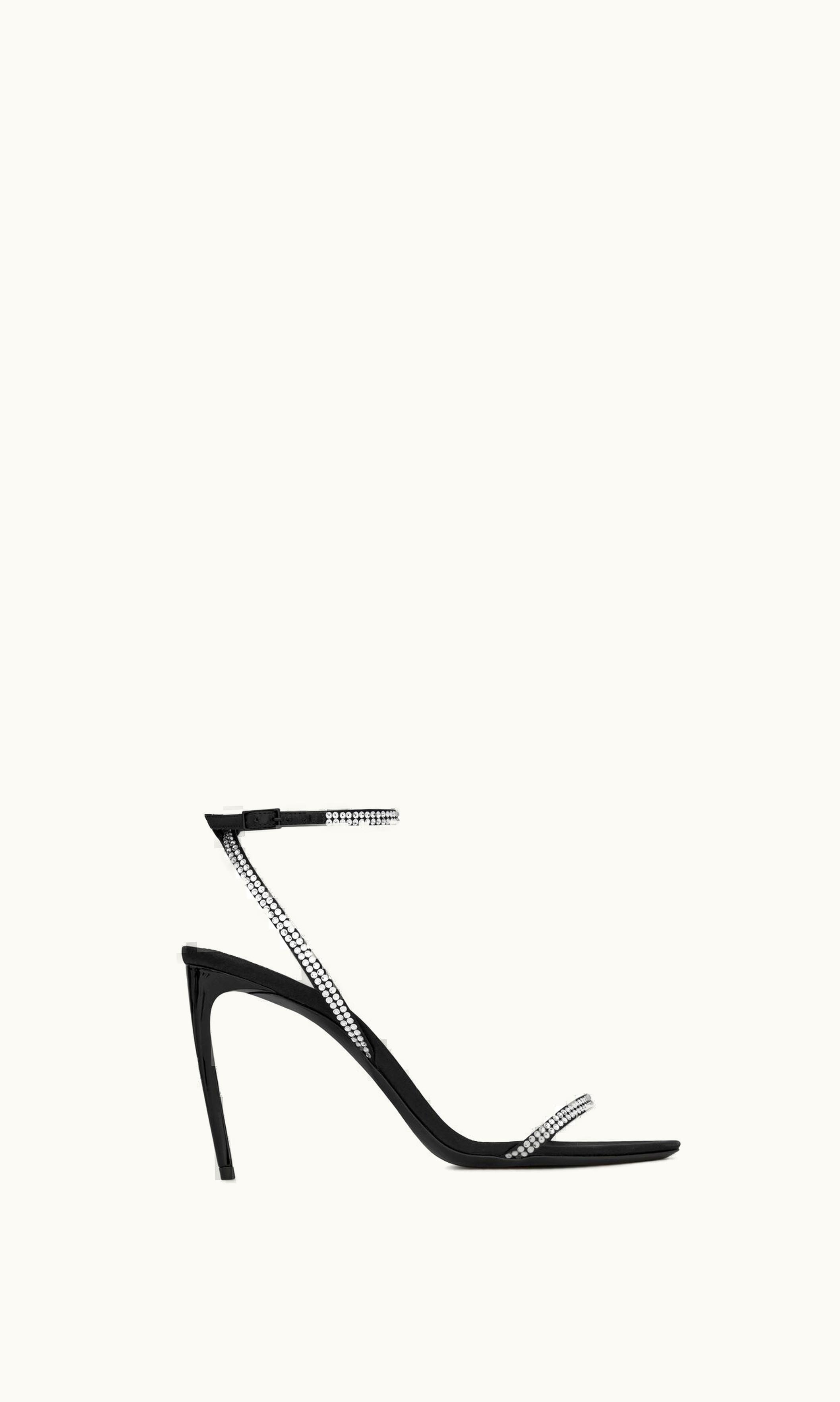 Saint Laurent Georgia Sandals In Crepe Satin With Rhinestones UZ0157400