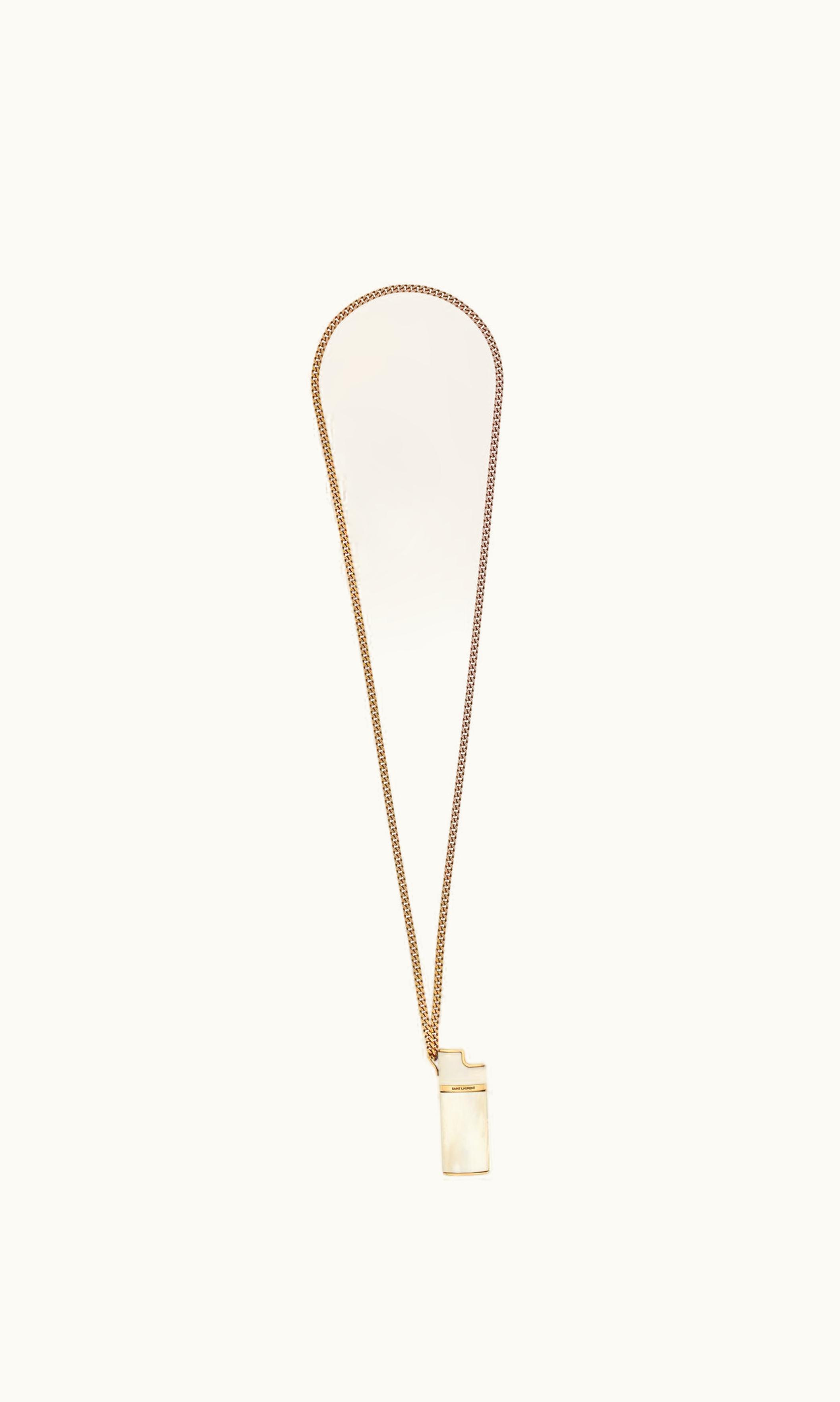 Saint Laurent Lighter Holder Necklace In Brass And Buffalo Horn