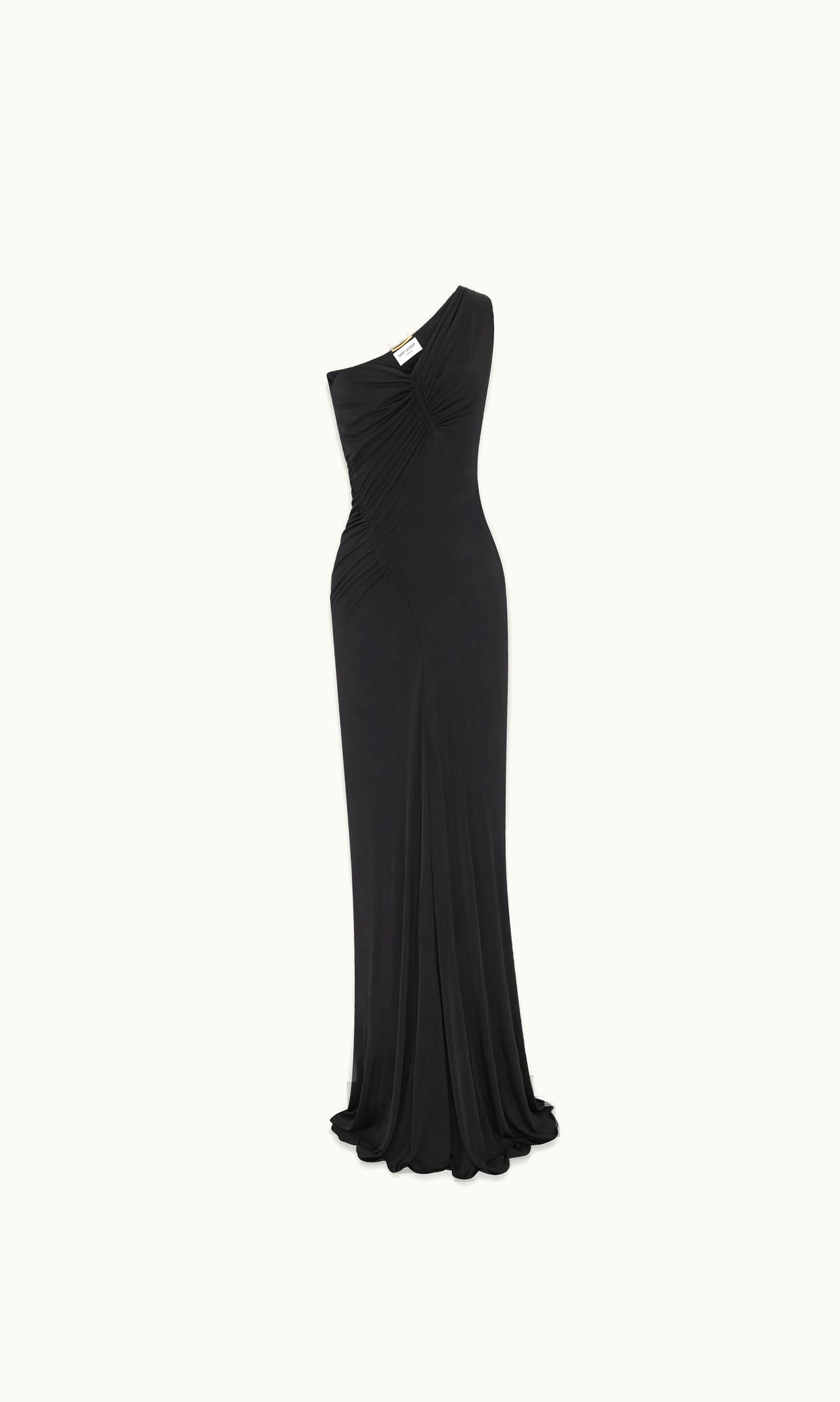 Saint Laurent One Shoulder Long Dress In Shiny Jersey UZ0157428