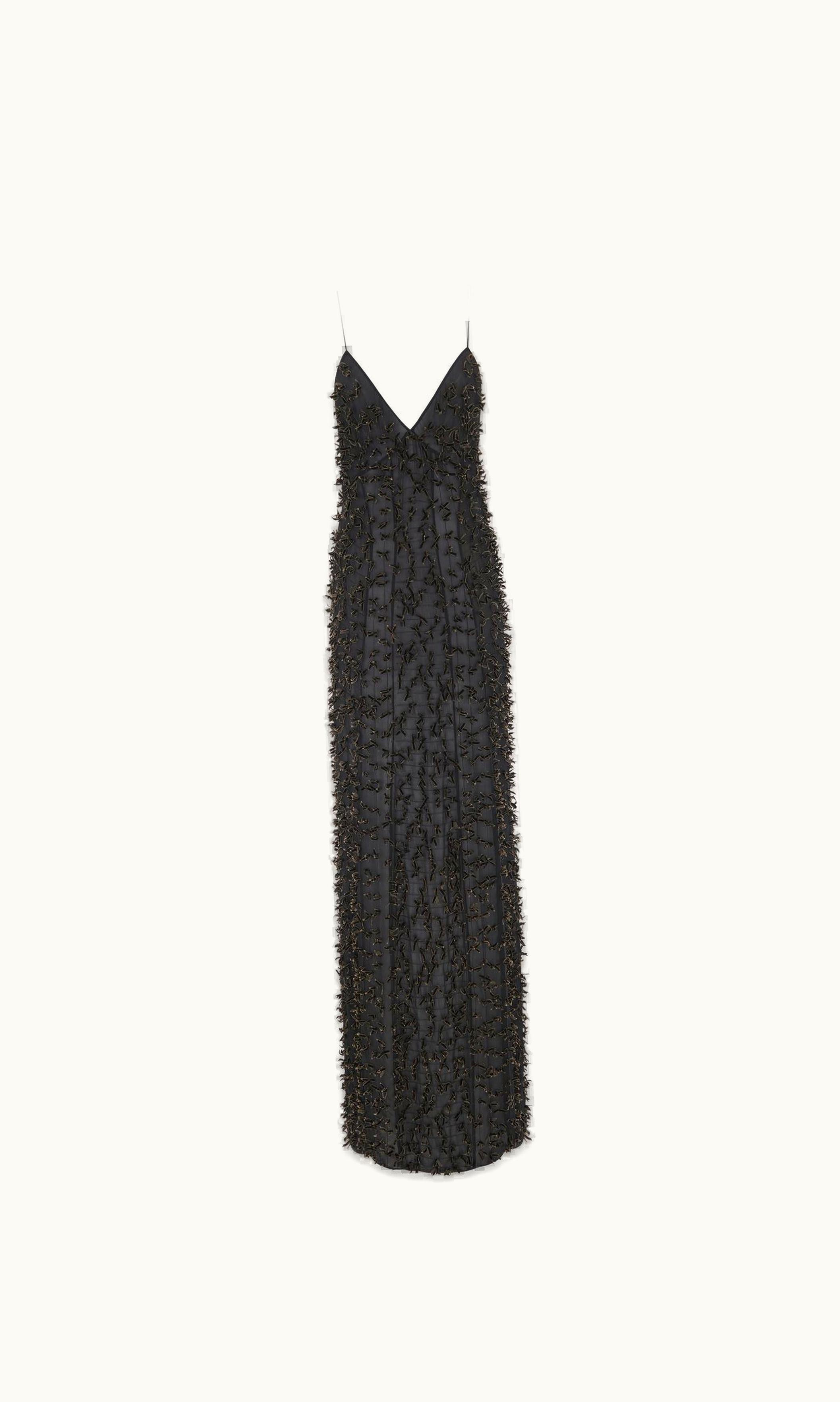 Saint Laurent Long Dress In Embroidered Silk Georgette