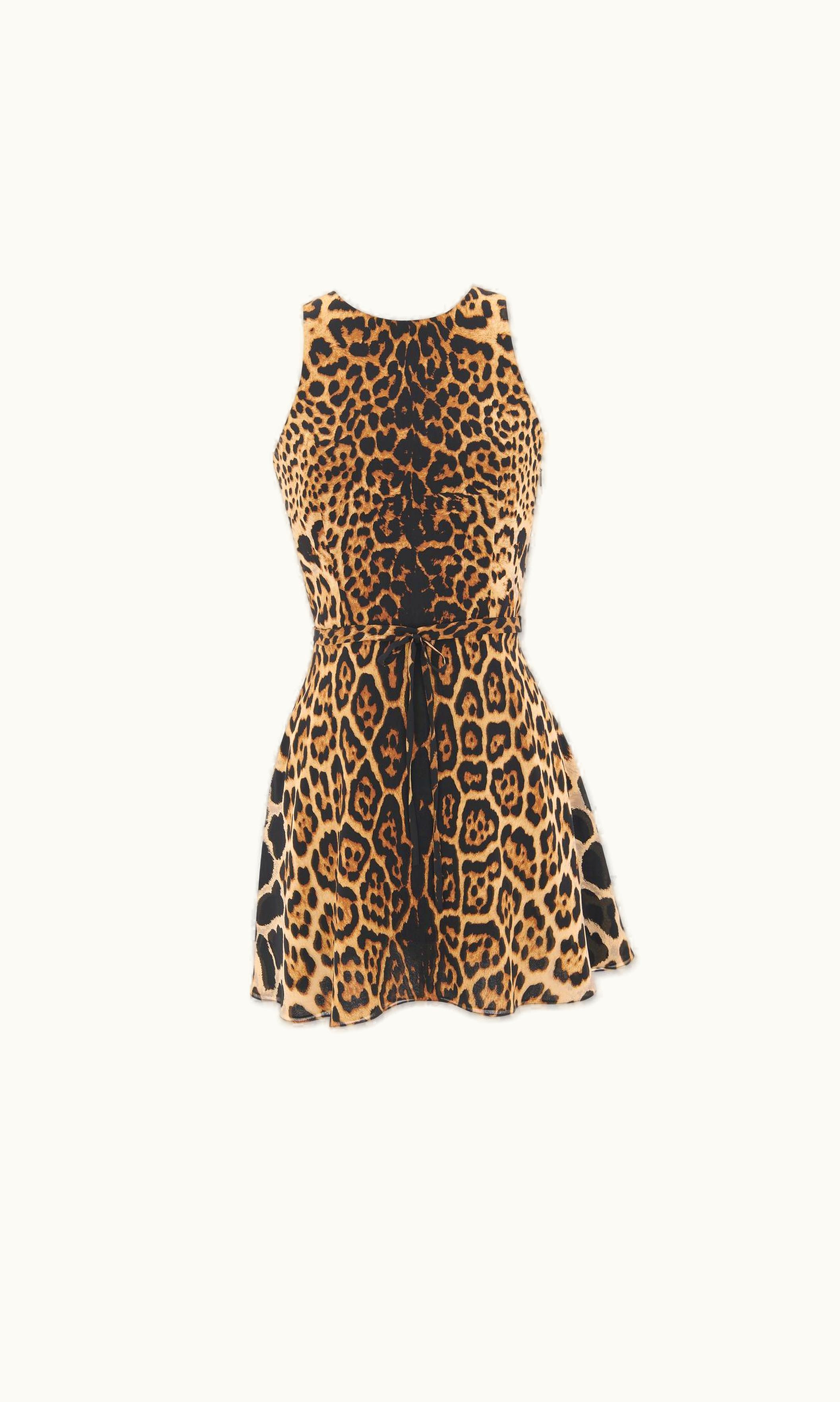 Saint Laurent Halterneck Dress In Leopard Silk Georgette