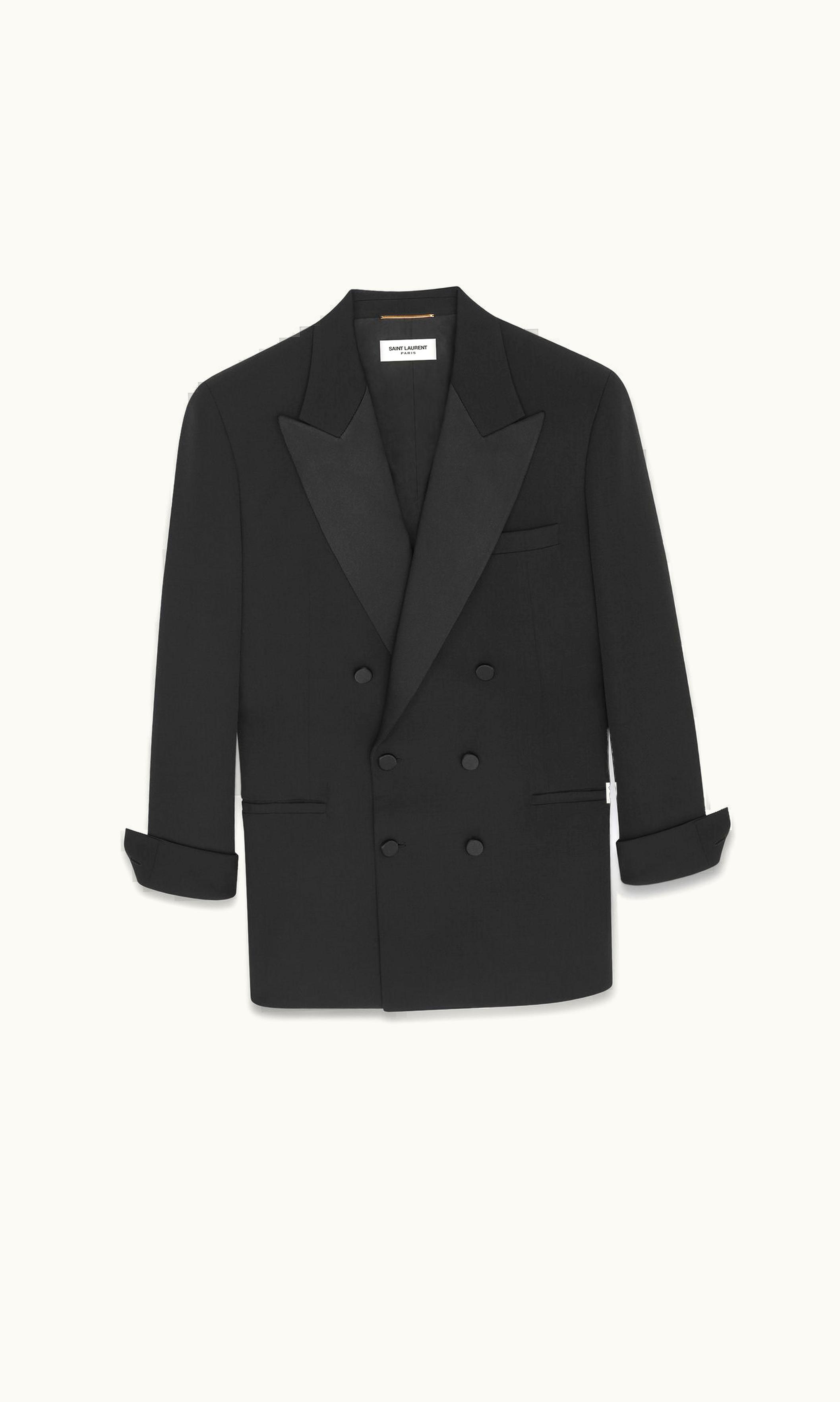 Saint Laurent Double-Breasted Tuxedo Jacket In Grain De Poudre UZ0157458