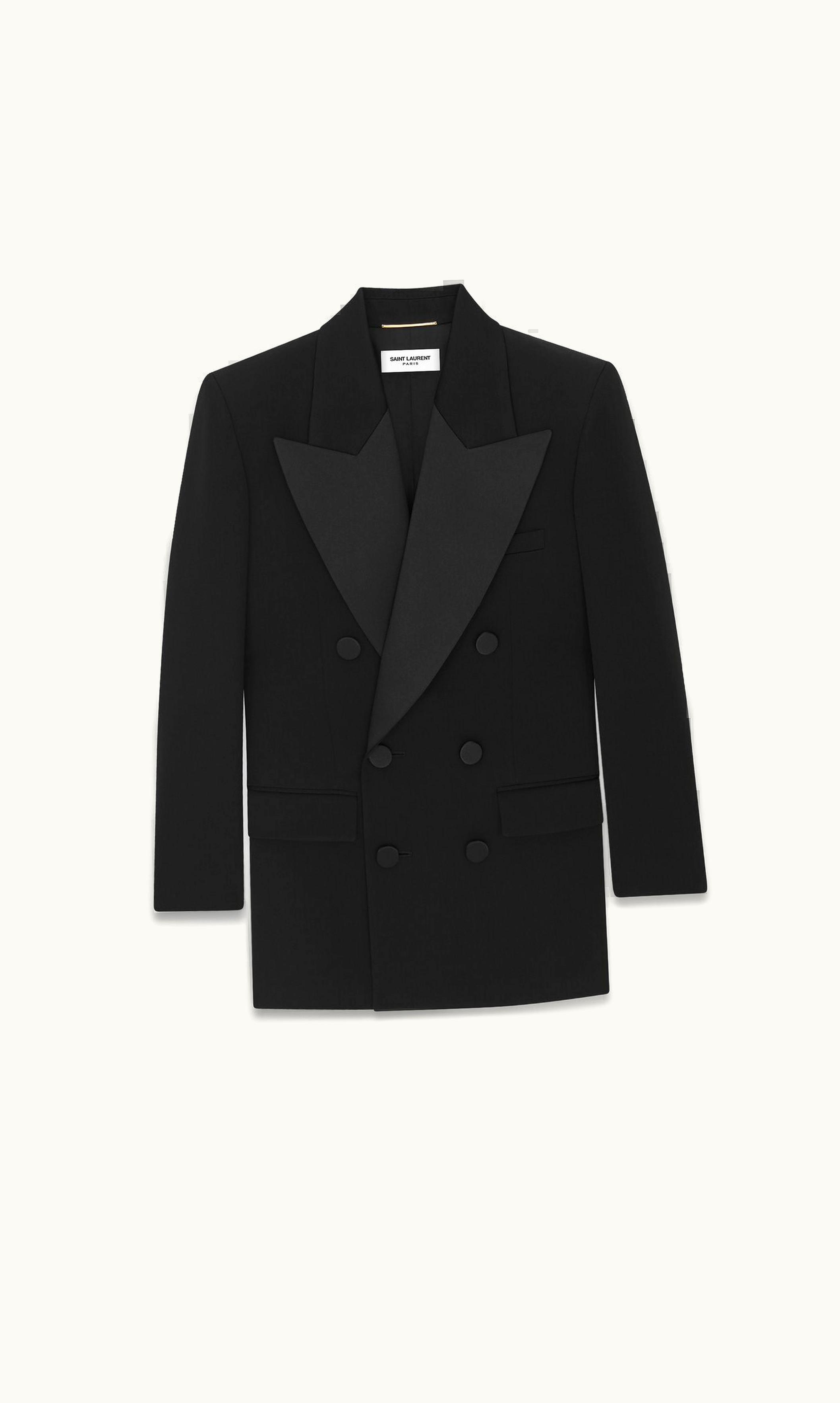 Saint Laurent Double-Breasted Tuxedo Jacket In Grain De Poudre UZ0157468
