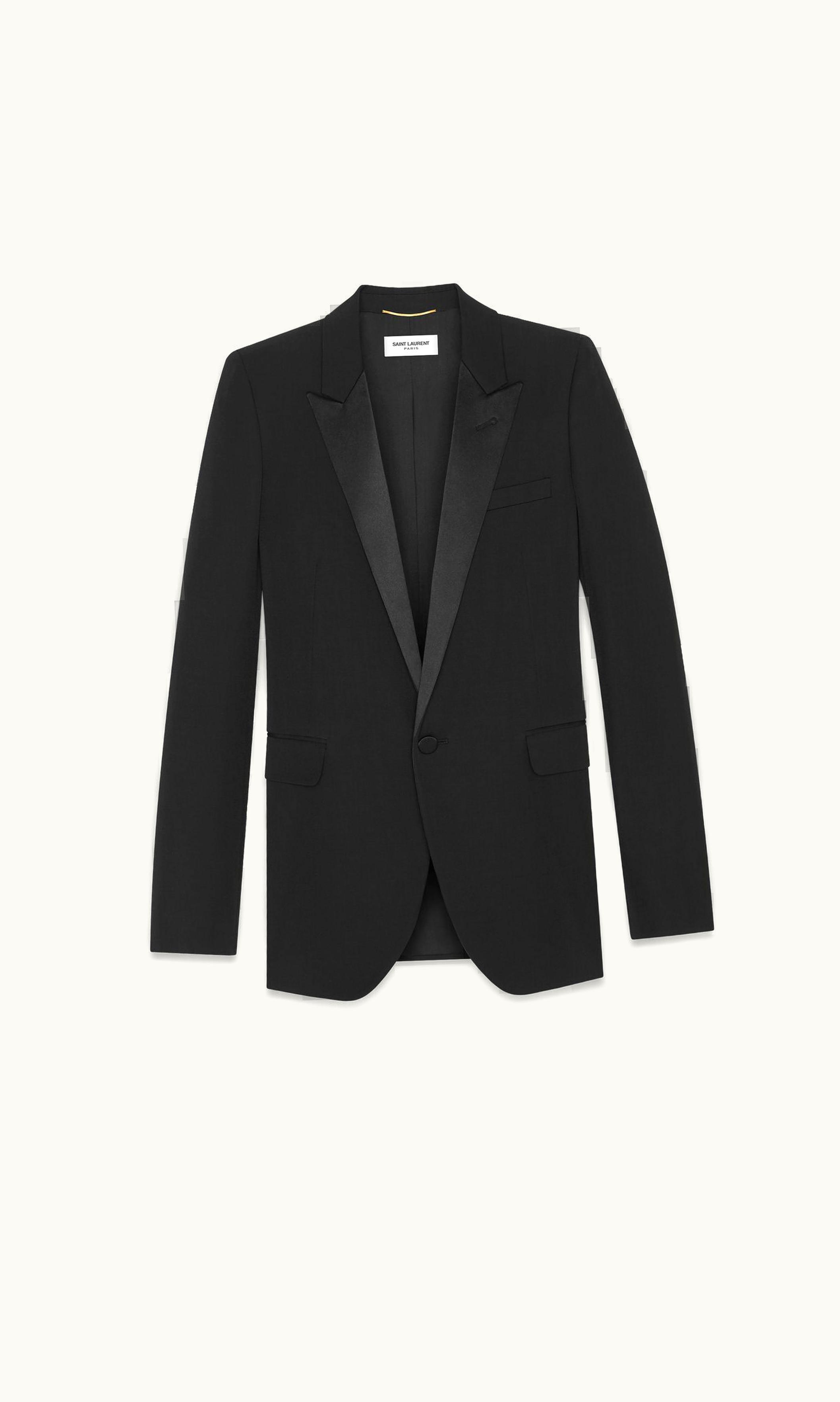Saint Laurent Double-Breasted Tuxedo Jacket In Grain De Poudre UZ0157470