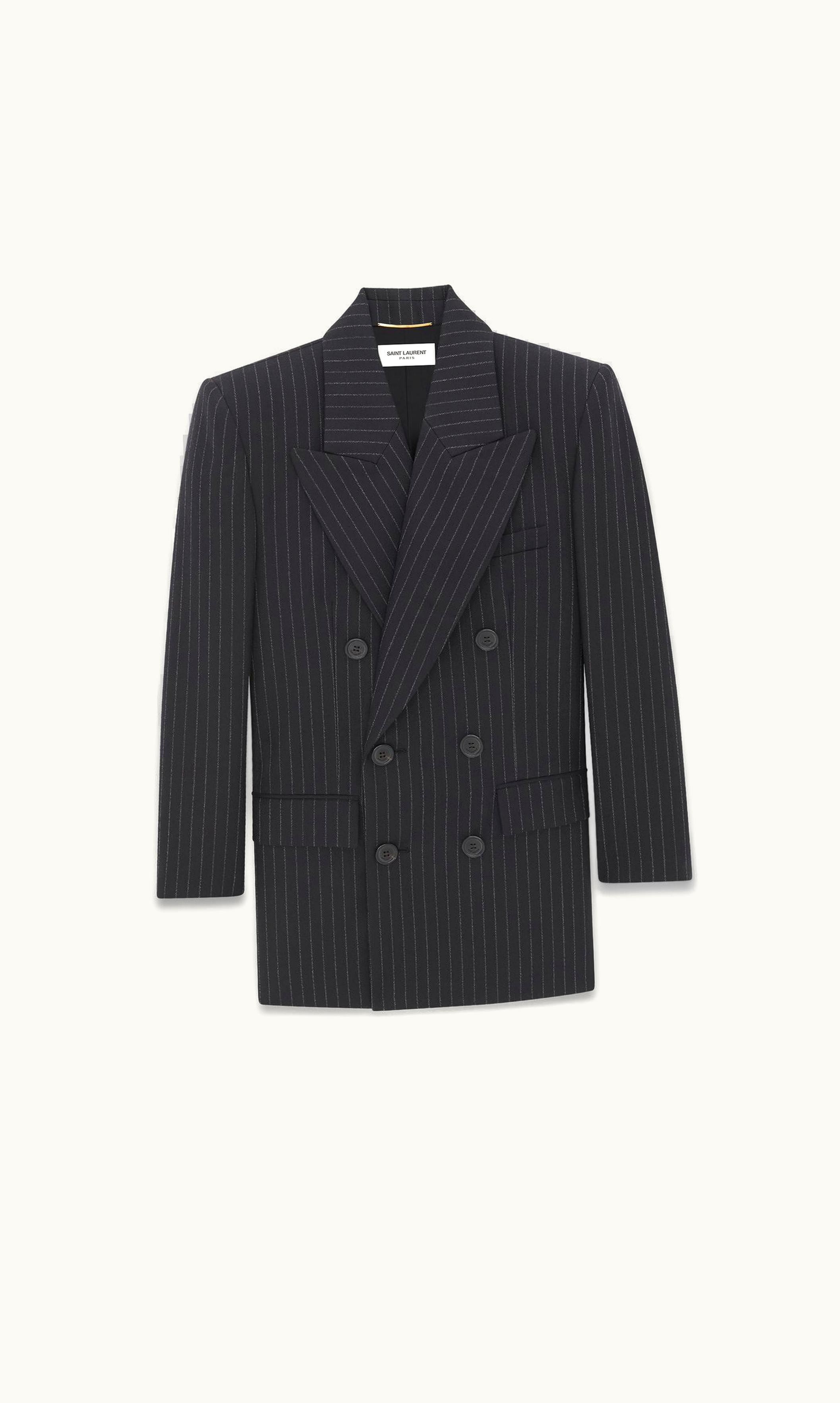 Saint Laurent Double-Breasted Jacket In Rive Gauche Striped Flannel