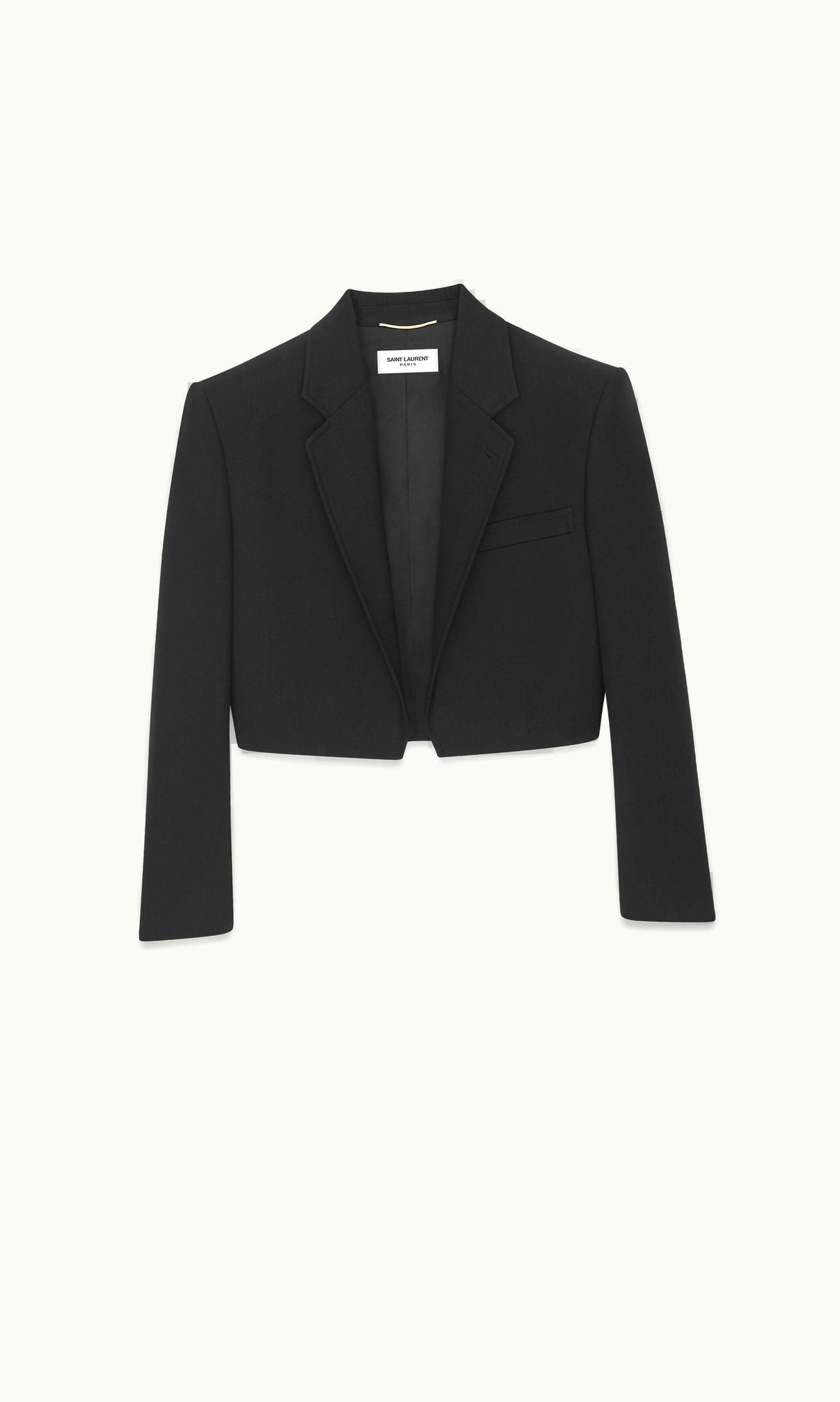 Saint Laurent Open Cropped Jacket In Saint Laurent Gabardine
