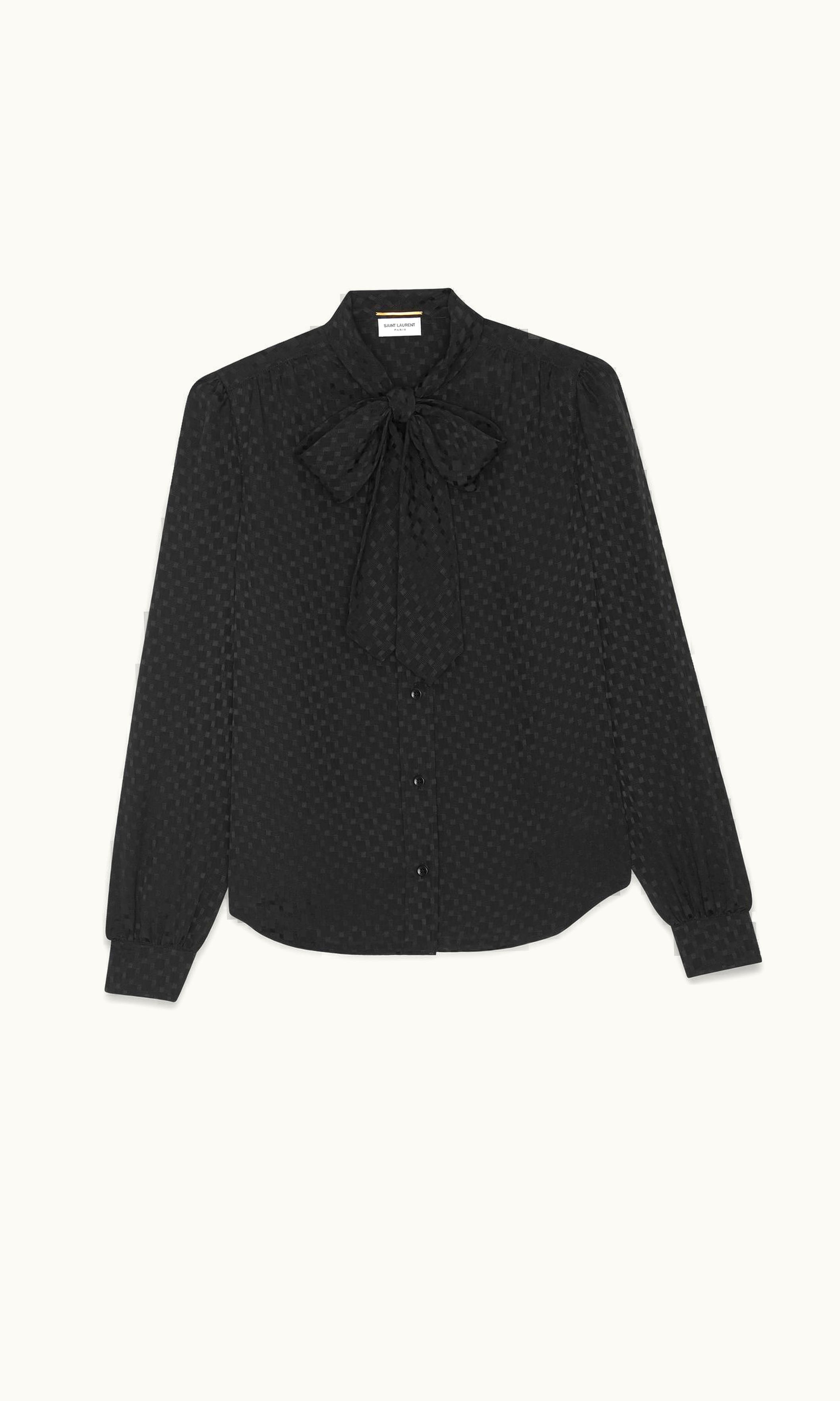 Saint Laurent Lavallière-Neck Blouse In Matte And Shiny Silk