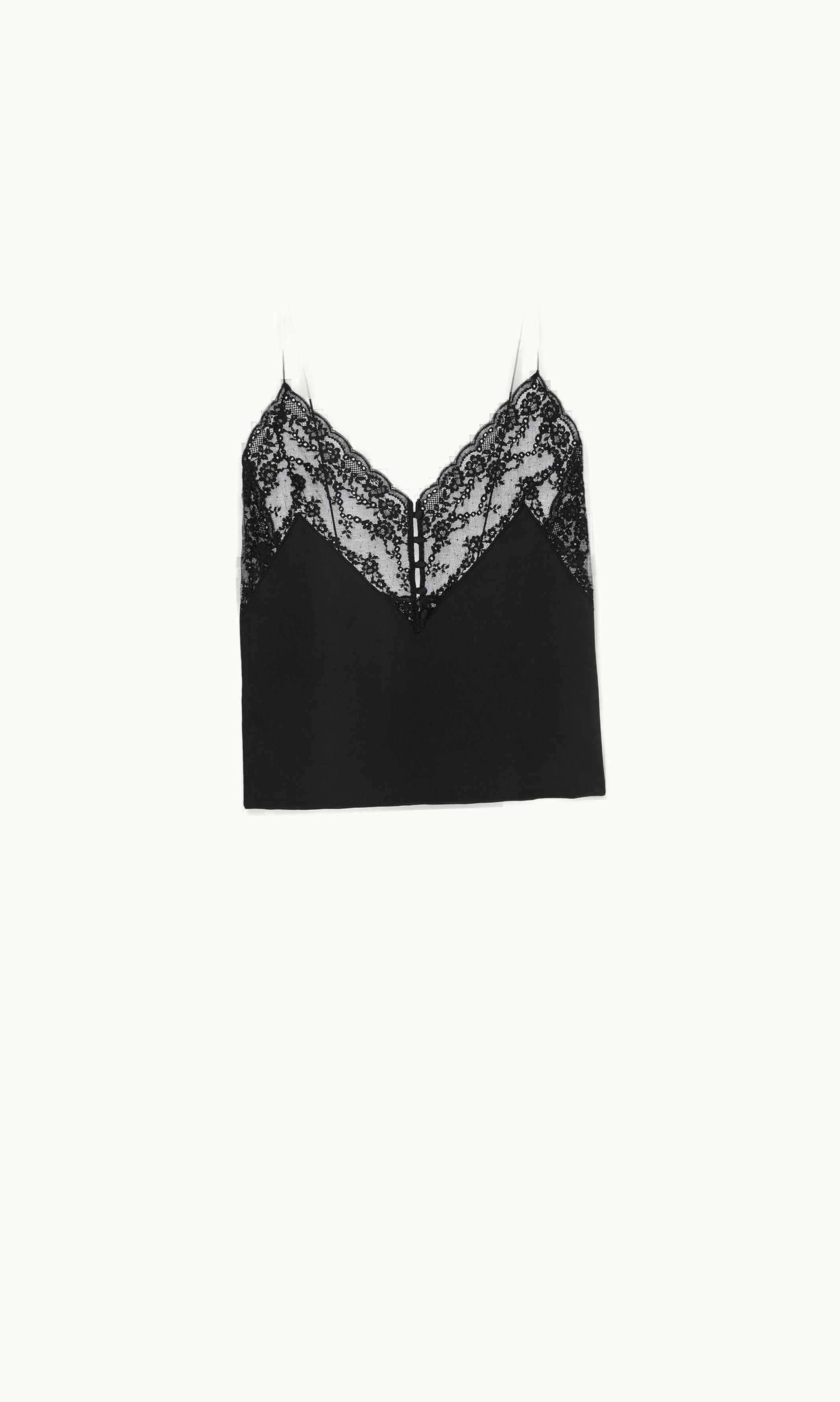 Saint Laurent Top In Silk Satin Charmeuse And Lace