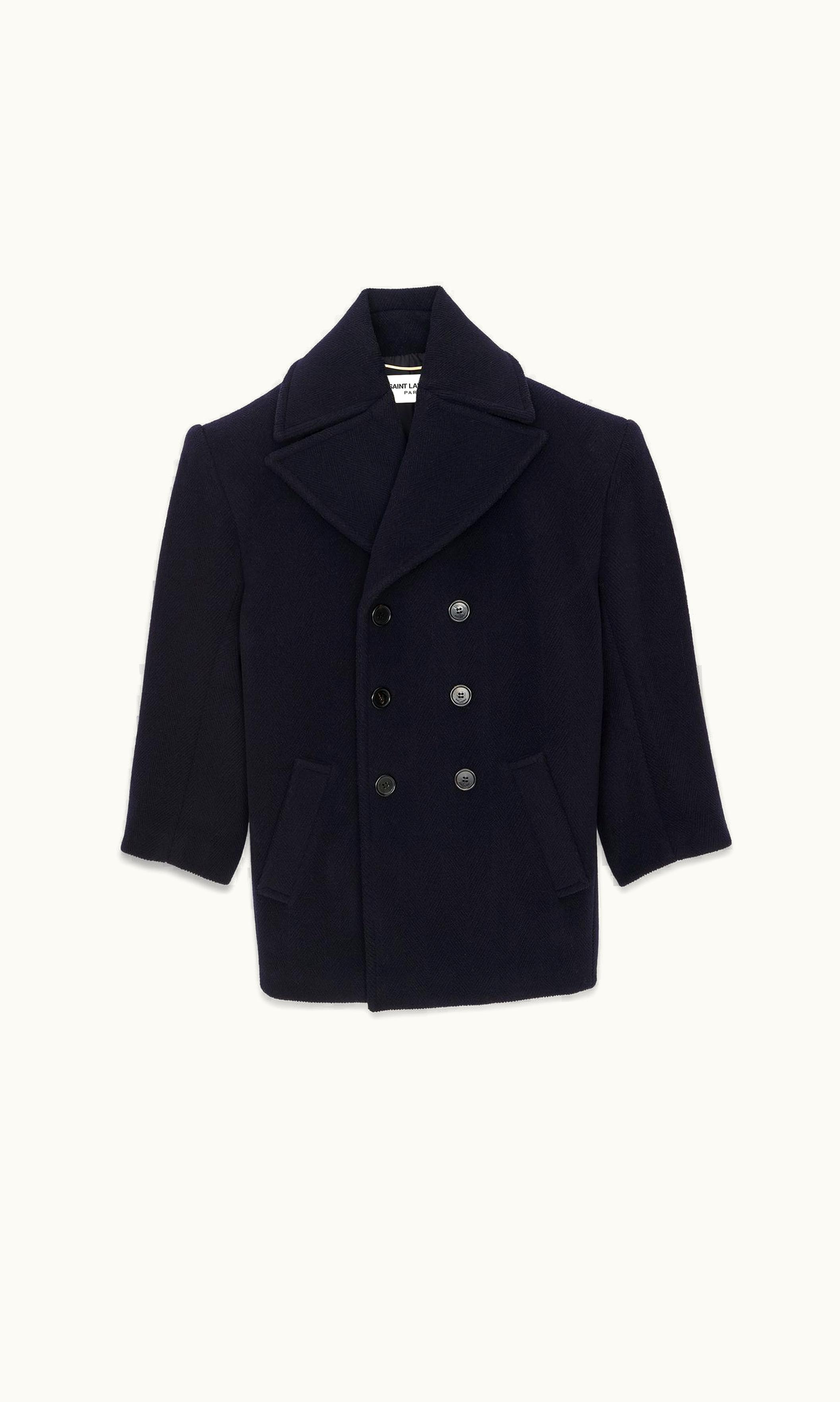 Saint Laurent Saint Laurent Oversized Peacoat In Chevron Wool