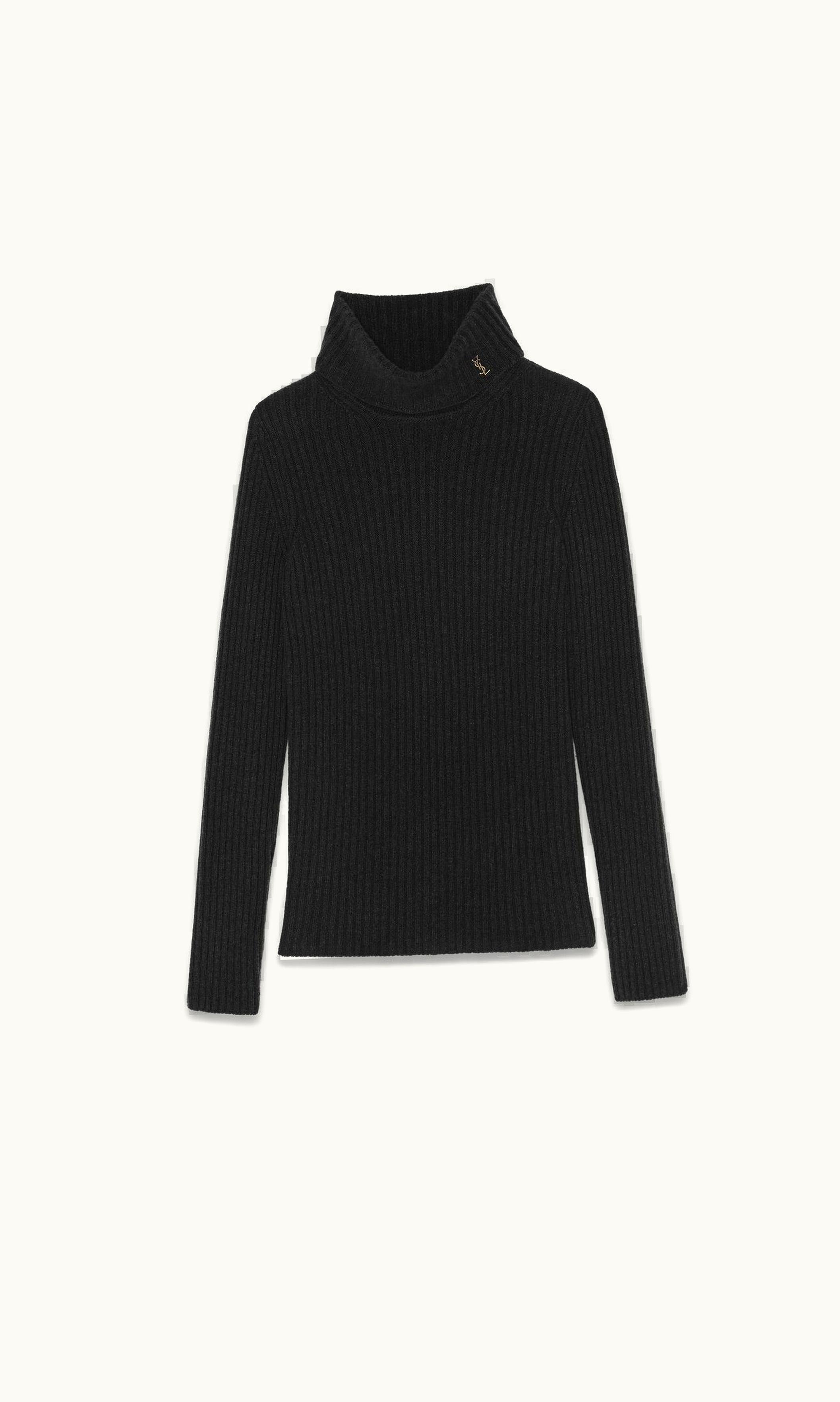 Saint Laurent Saint Laurent Cassandre Ribbed Turtleneck Sweater In Wool And Cashmere