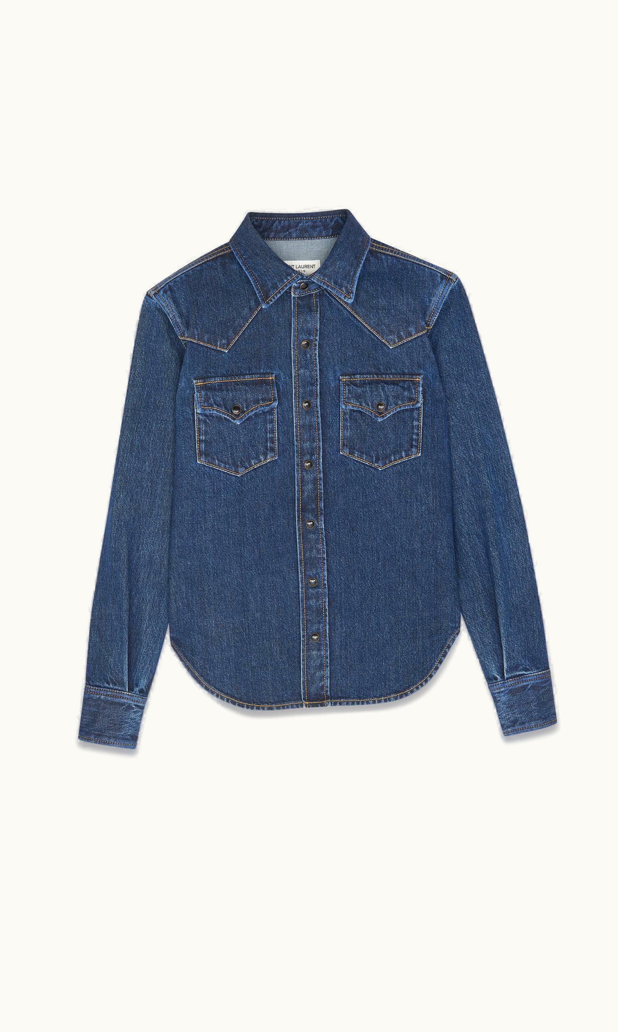 Saint Laurent Saint Laurent Western Shirt In Deep Sea Blue Denim