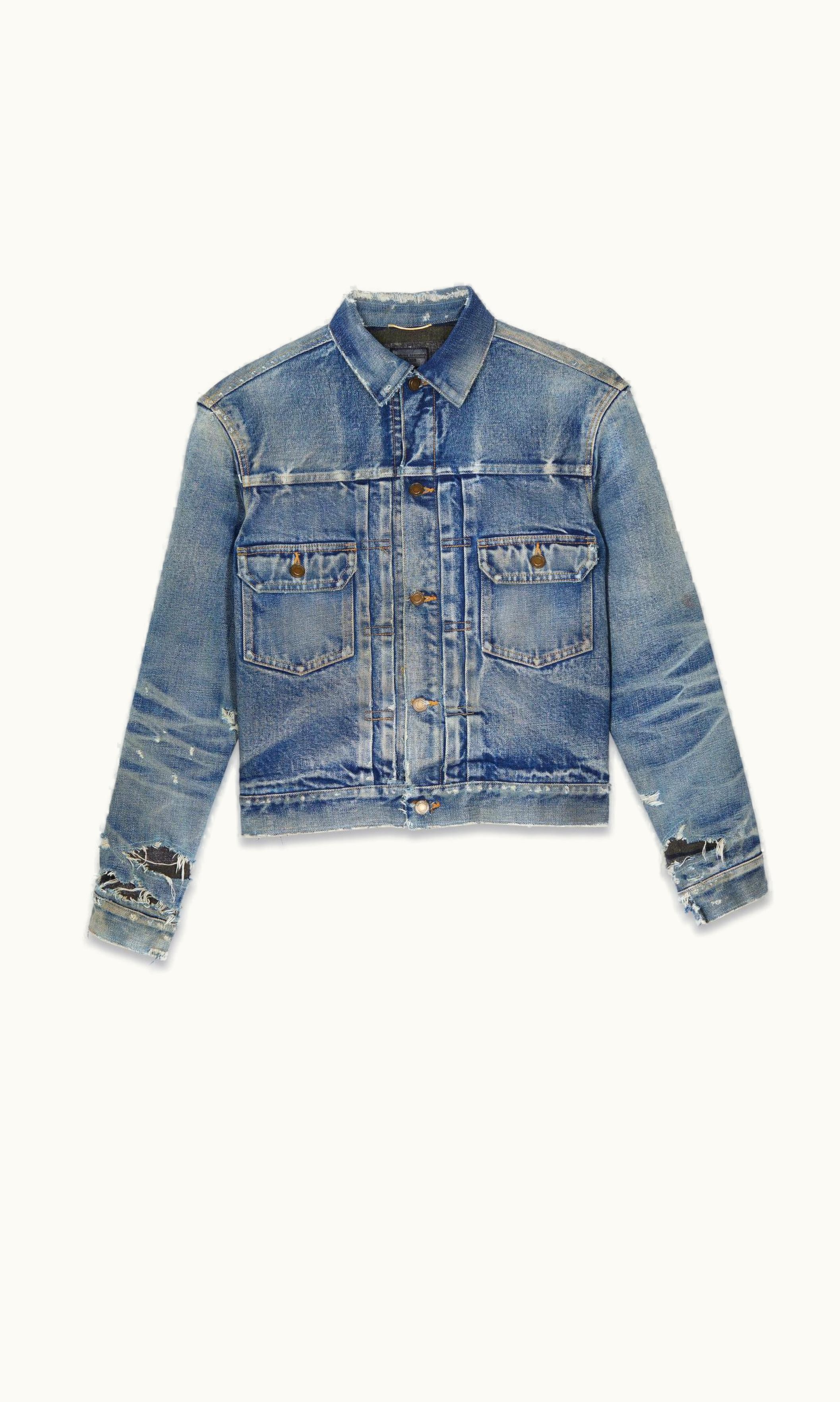 Saint Laurent Saint Laurent Destroyed Jacket In '70S Blue Trash Denim