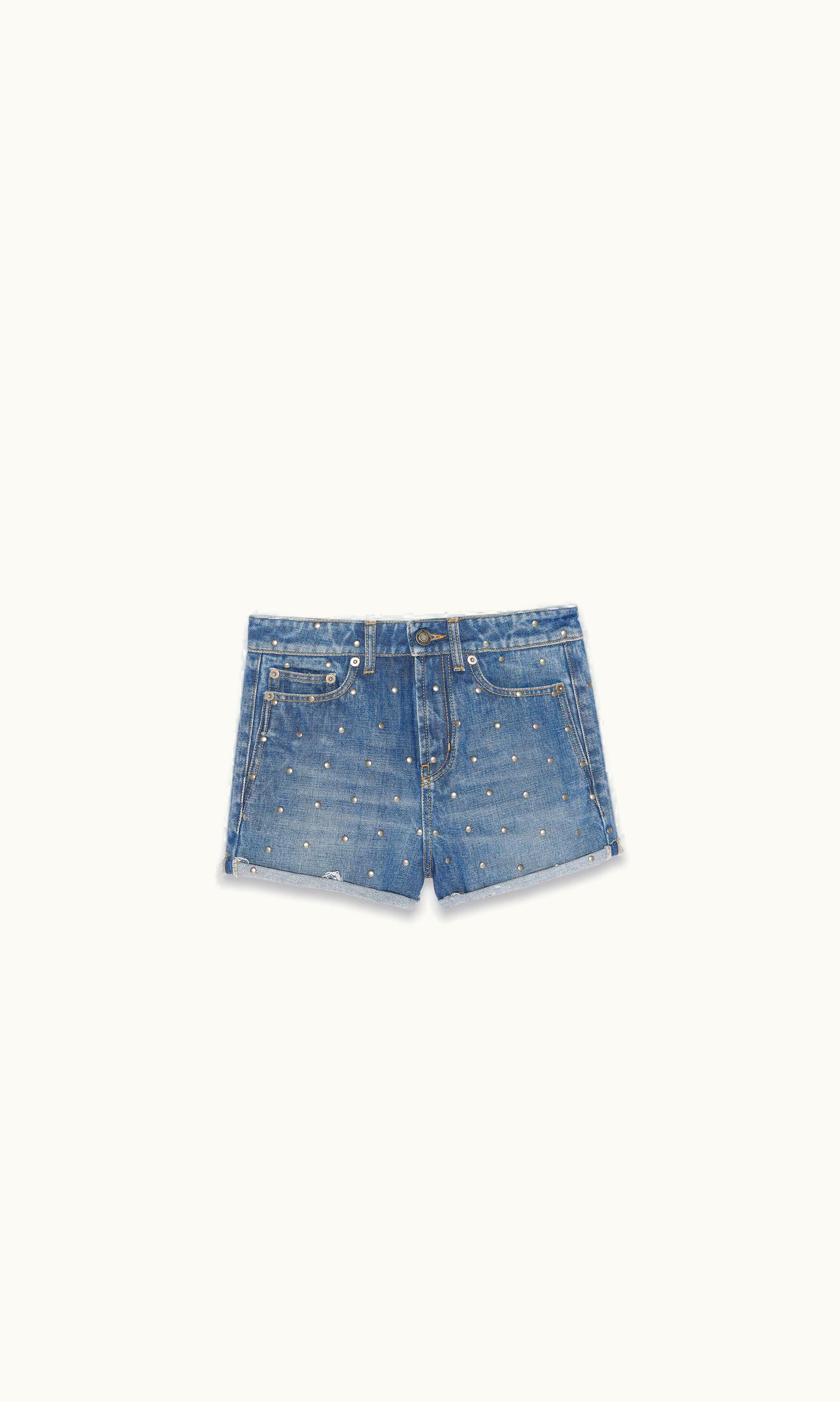 Saint Laurent Saint Laurent High-Waisted Shorts In Studded Fall Blue Denim