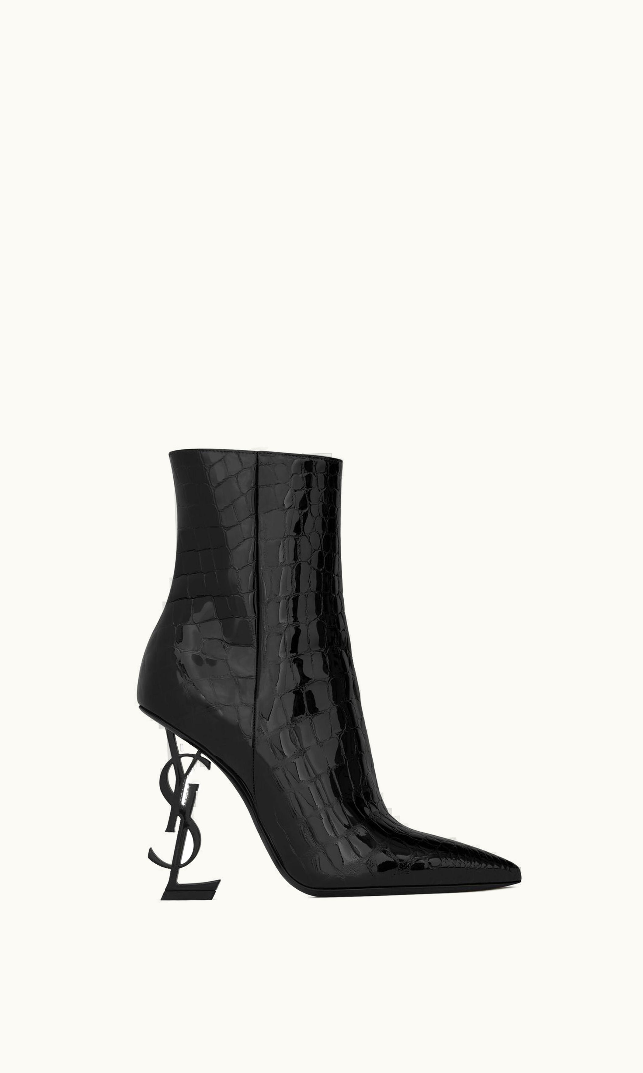Saint Laurent Saint Laurent Opyum Booties In Alligator-Embossed Patent Leather