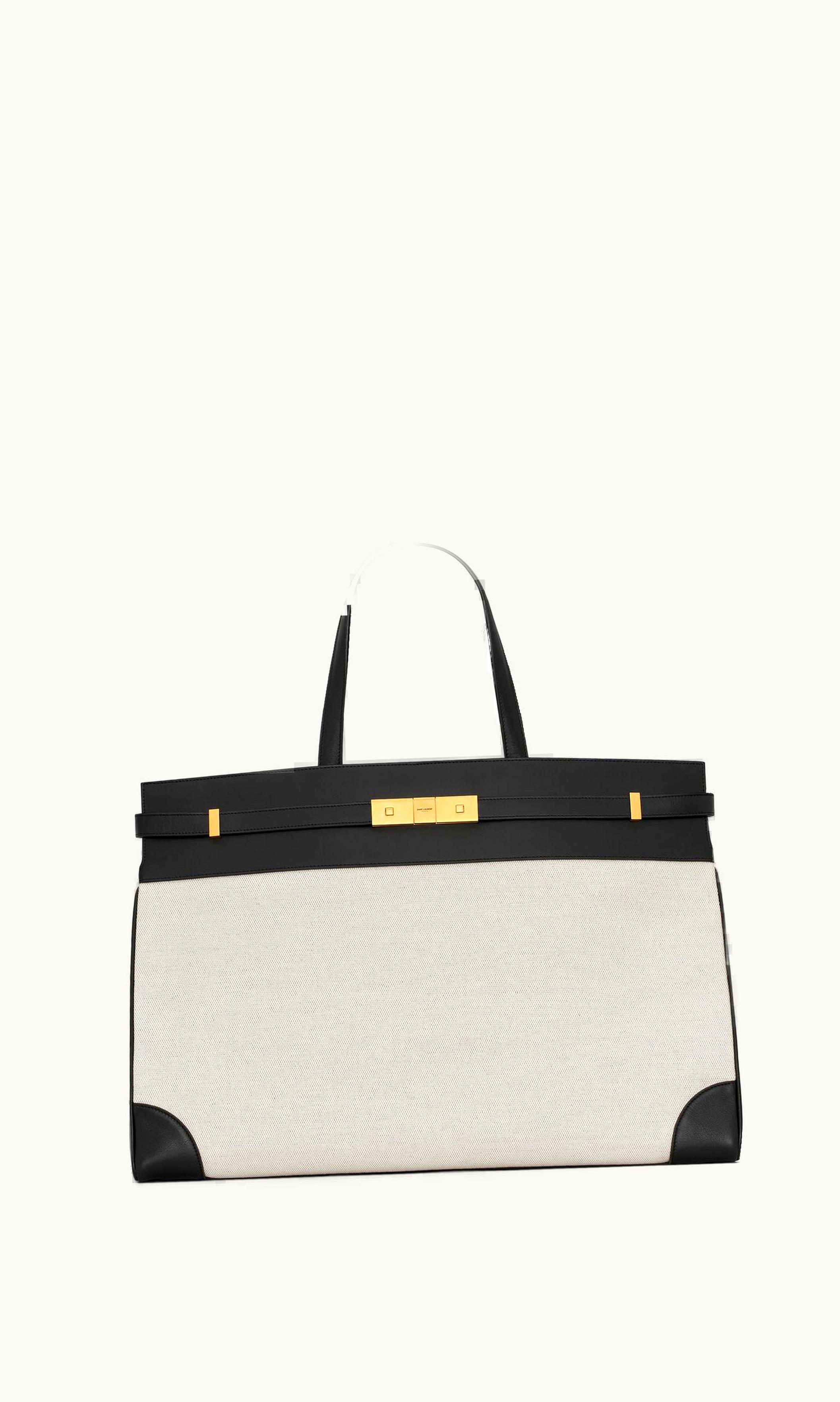 Saint Laurent Manhattan Large Shopping Bag In Canvas And Shiny Leather