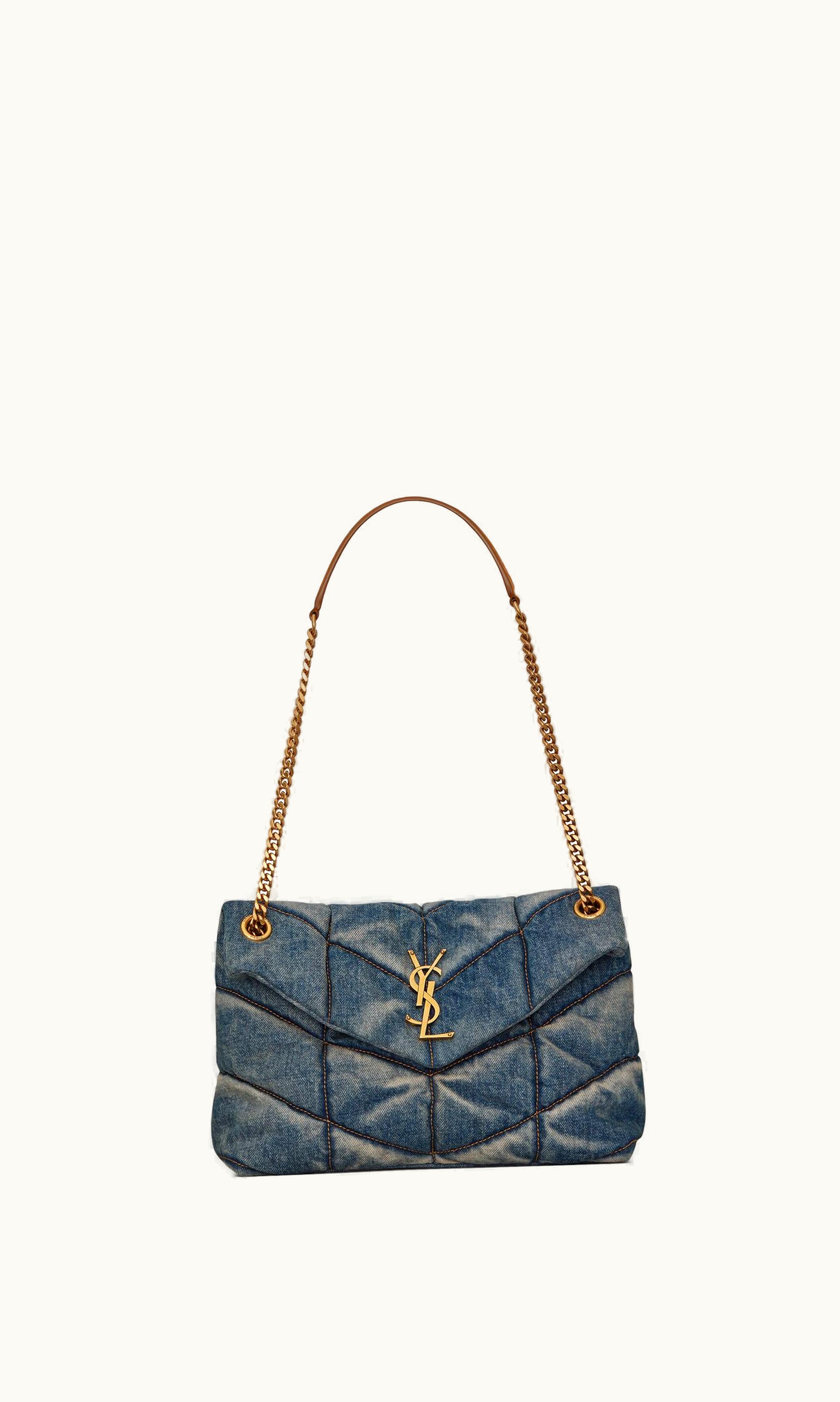 Saint Laurent Saint Laurent Puffer Small Chain Bag In Quilted Vintage Denim And Suede