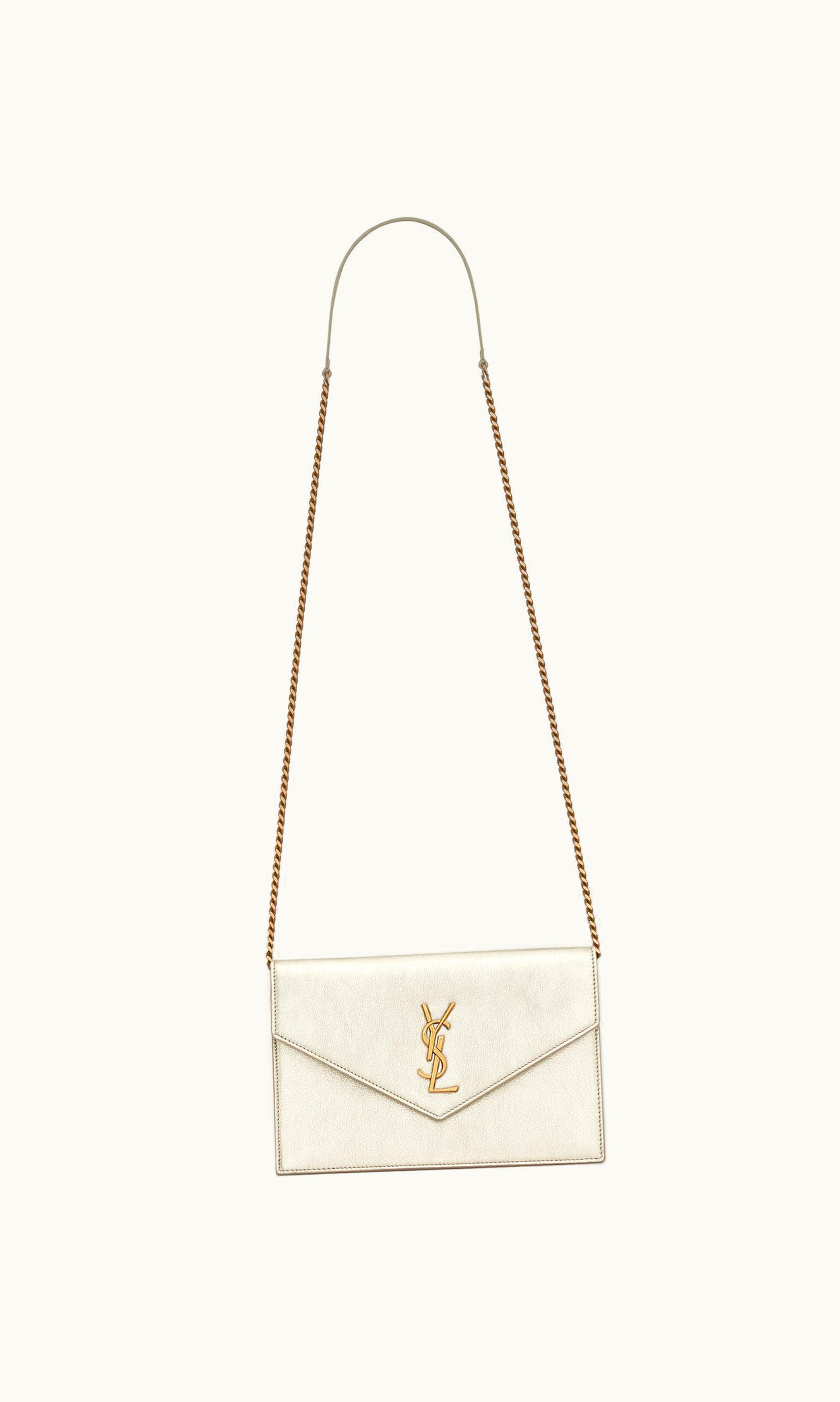 Saint Laurent Saint Laurent Cassandre Envelope Chain Wallet In Metallized Leather