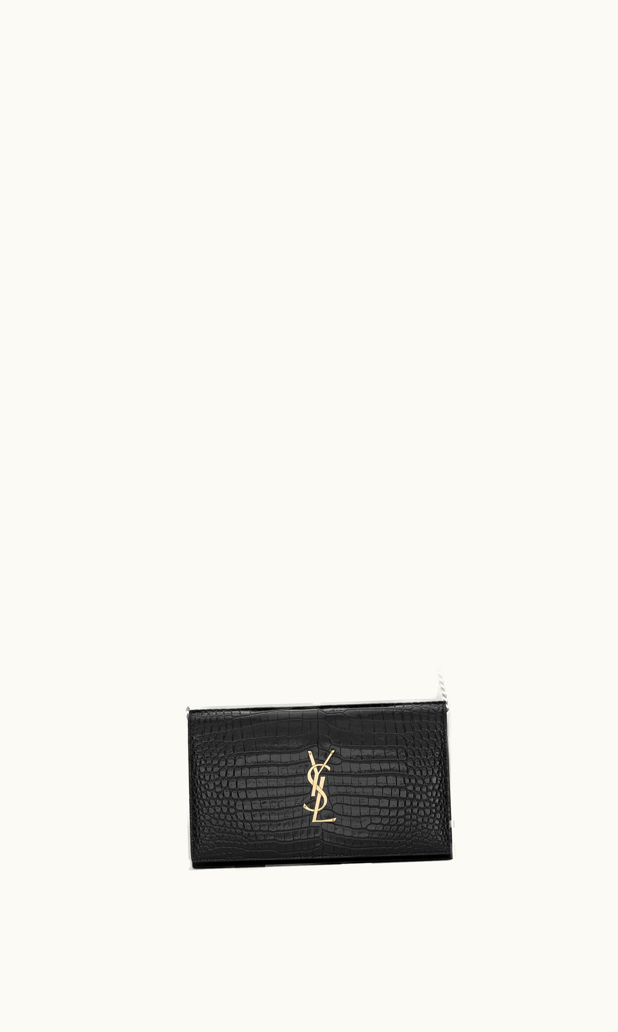 Saint Laurent Saint Laurent Cassandre Chain Wallet In Crocodile-Embossed Shiny Leather