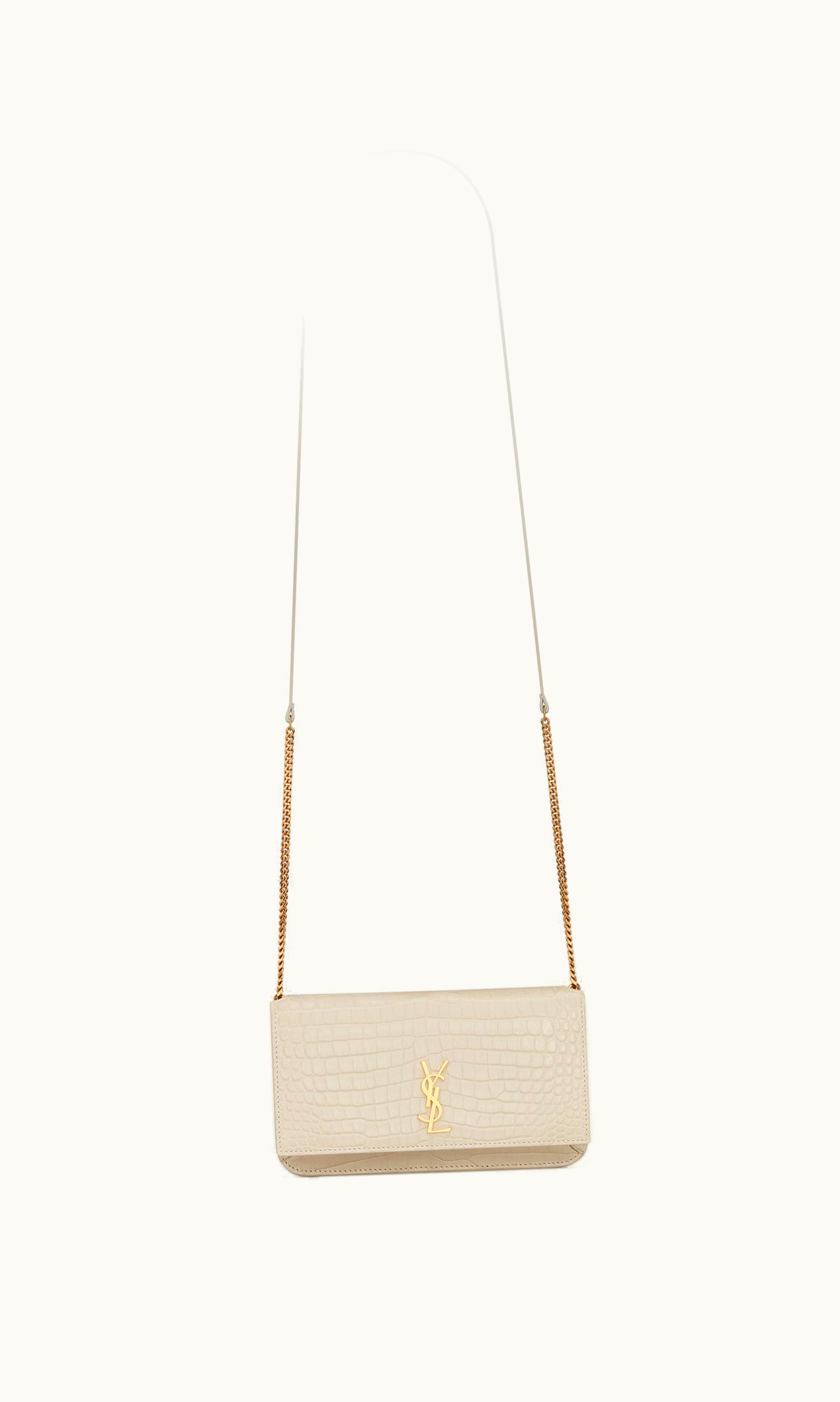 Saint Laurent Saint Laurent Cassandre Saint Laurent Phone Holder With Strap In Shiny Crocodile-Embossed Leather UZ0158406