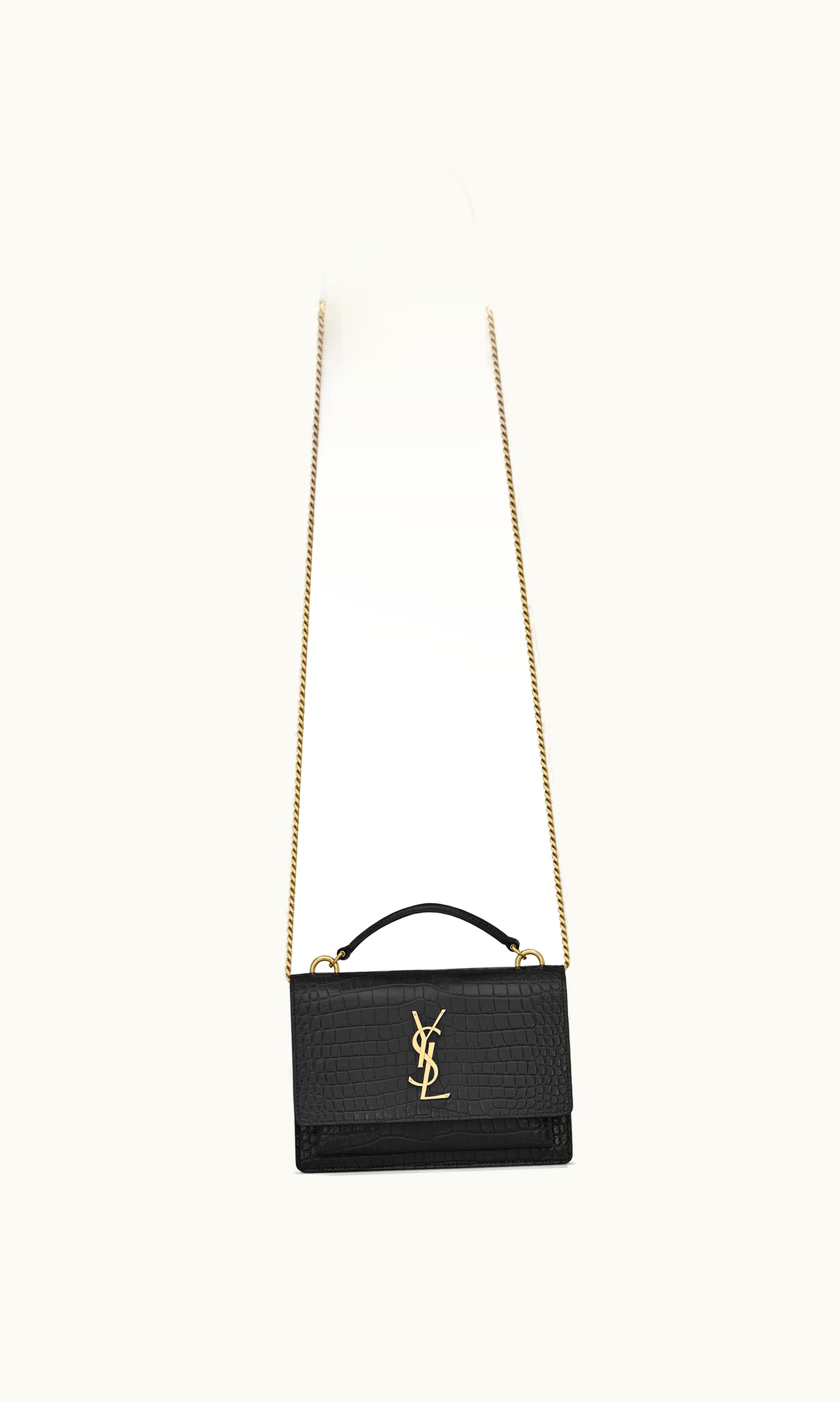 Saint Laurent Saint Laurent Sunset Chain Wallet In Crocodile-Embossed Shiny Leather UZ0158469