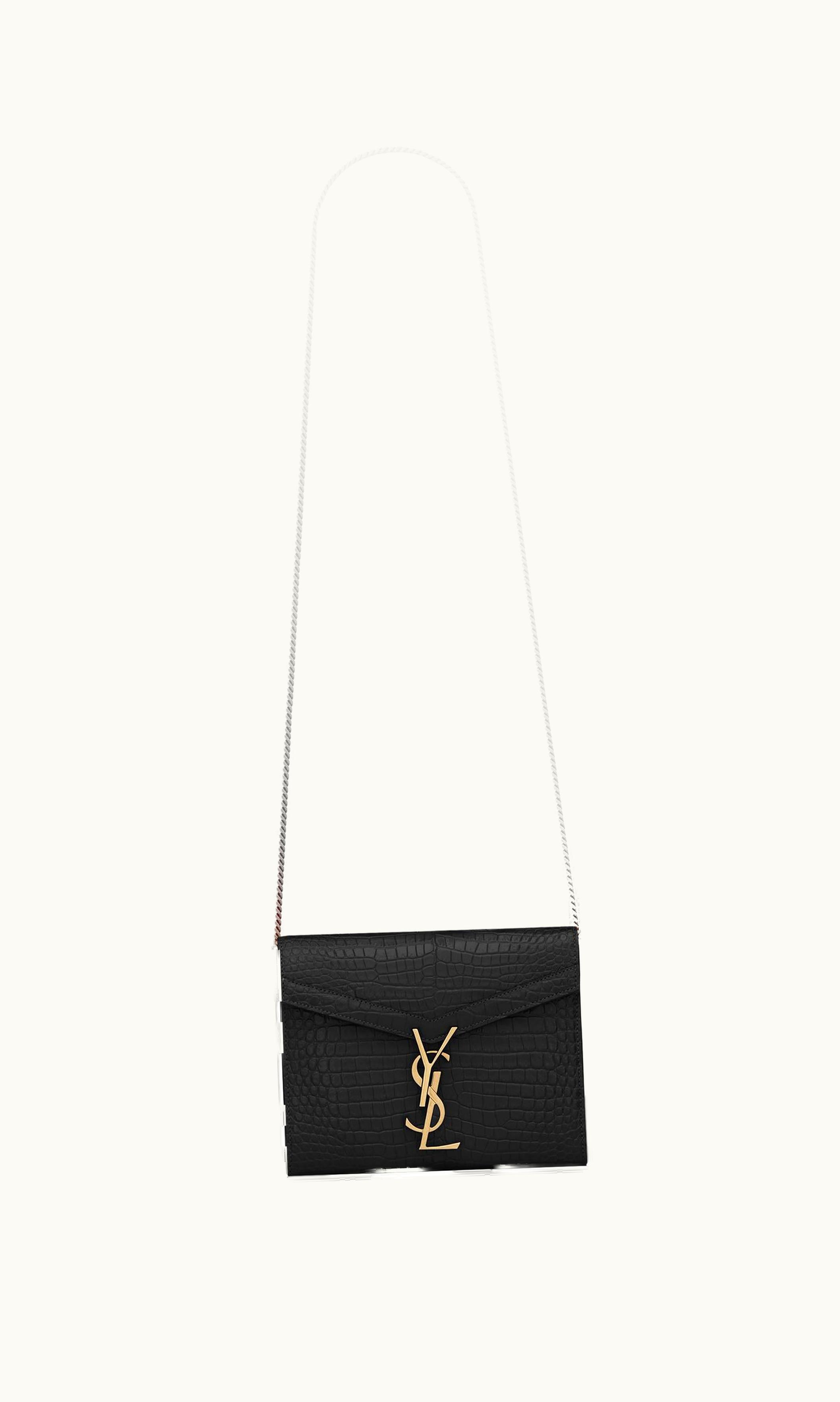 Saint Laurent Saint Laurent Cassandra Chain Wallet In Crocodile-Embossed Shiny Leather