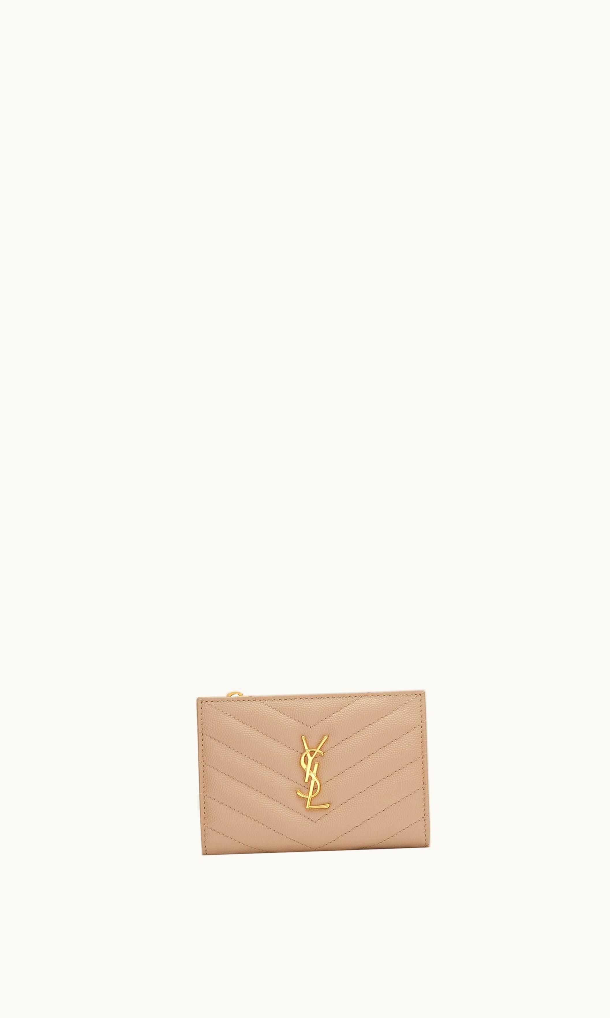 Saint Laurent Saint Laurent Cassandre Matelassé Fragments Zipped Bi-Fold Wallet In Grain De Poudre Embossed Leather UZ0158498