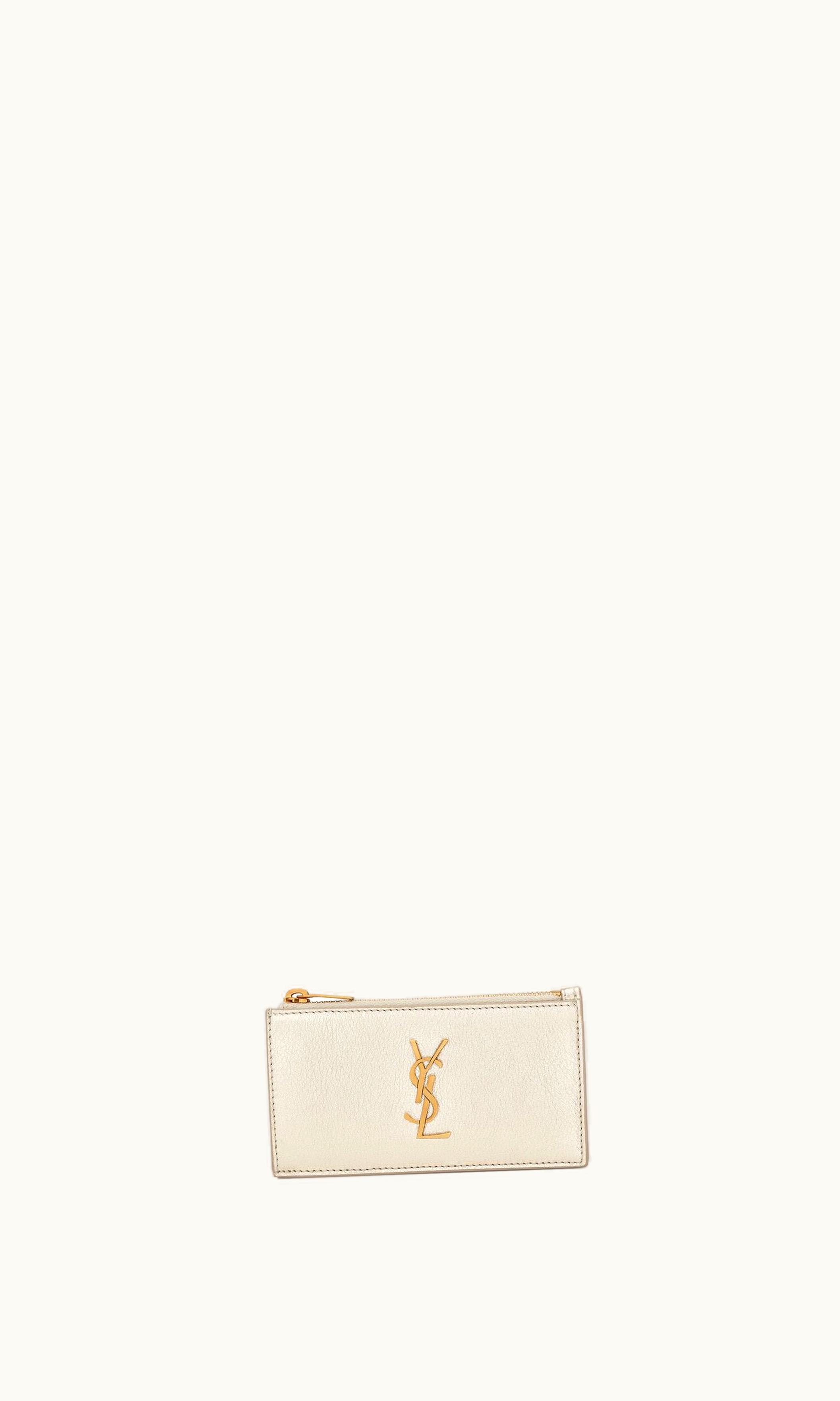 Saint Laurent Saint Laurent Cassandre Fragments Zipped Card Case In Metallized Leather